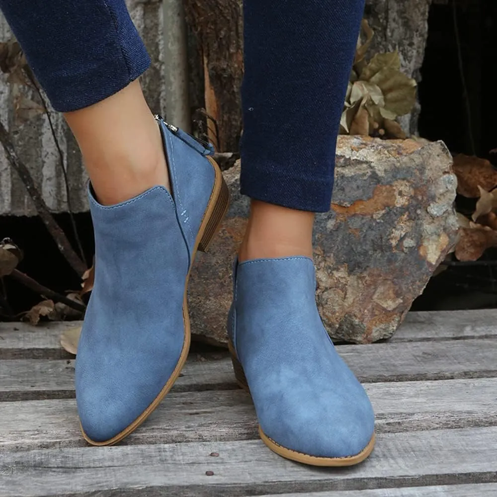 JITUUE Ankle Booties for Women,Women's Casual Dress Low Heeled Booties. V Cut Fashion Thick Heel Design Shoes