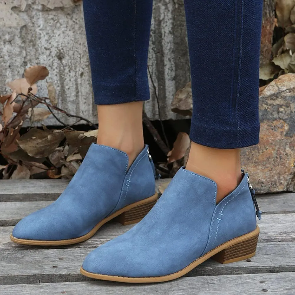 JITUUE Ankle Booties for Women,Women's Casual Dress Low Heeled Booties. V Cut Fashion Thick Heel Design Shoes