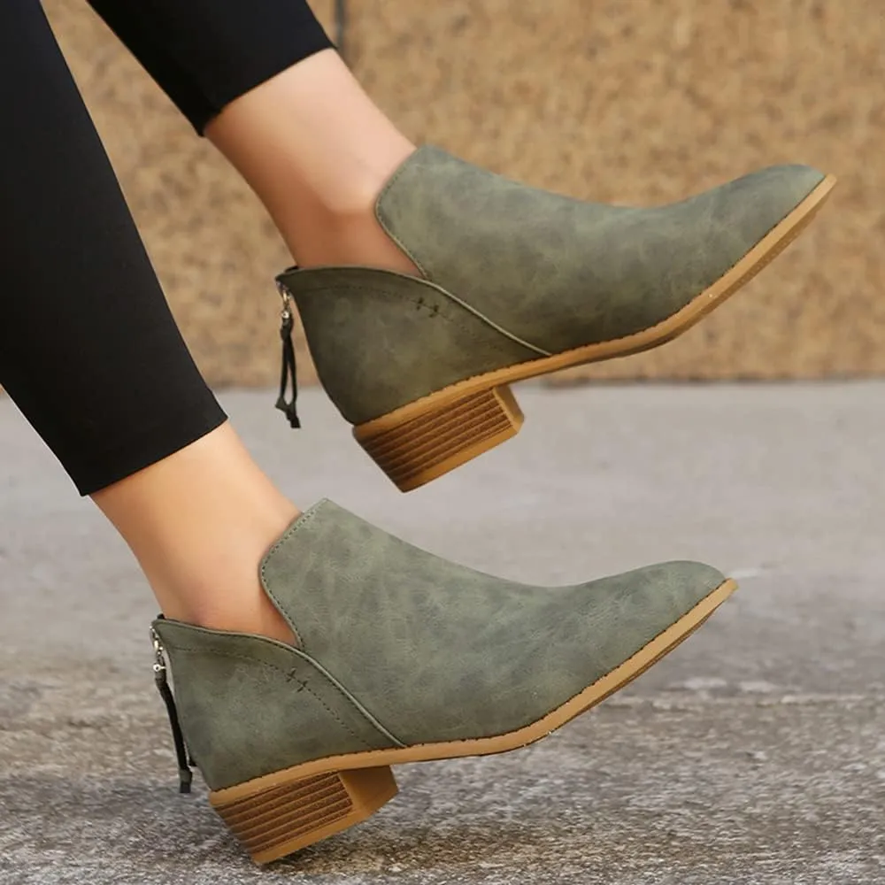 JITUUE Ankle Booties for Women,Women's Casual Dress Low Heeled Booties. V Cut Fashion Thick Heel Design Shoes