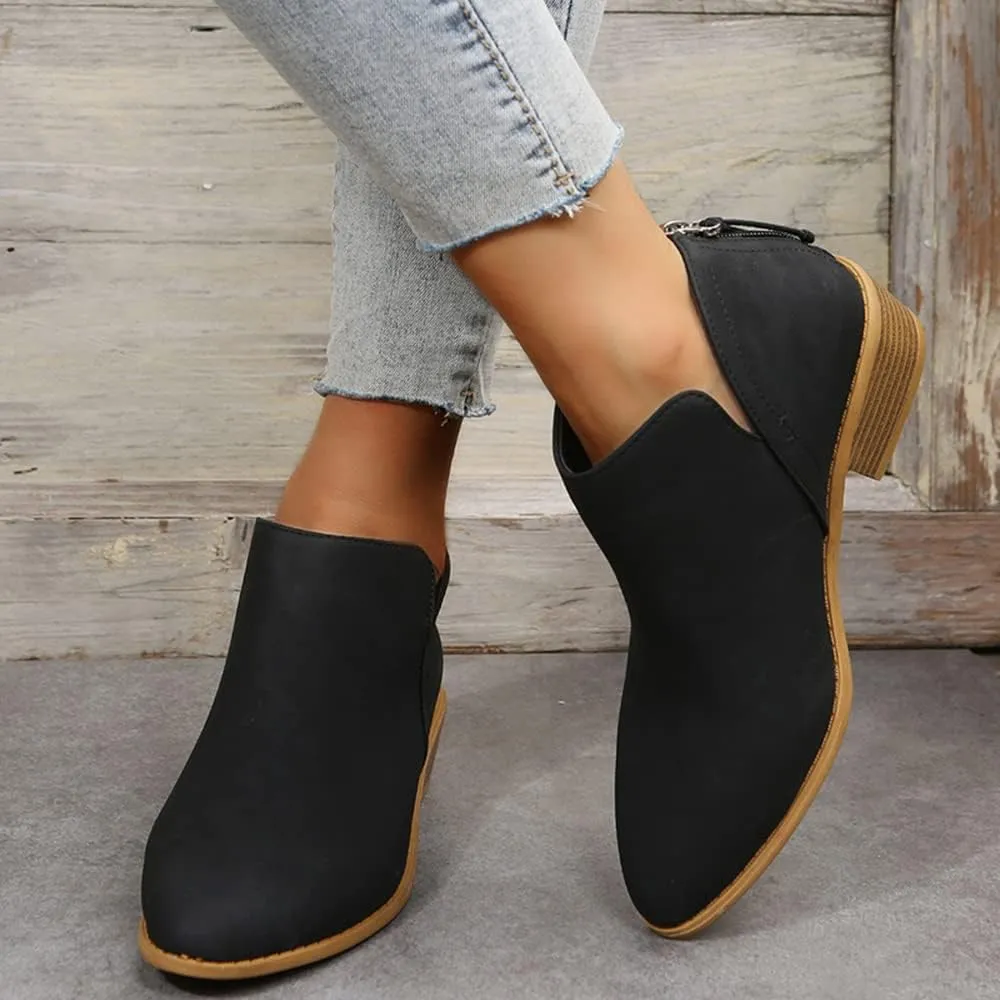 JITUUE Ankle Booties for Women,Women's Casual Dress Low Heeled Booties. V Cut Fashion Thick Heel Design Shoes