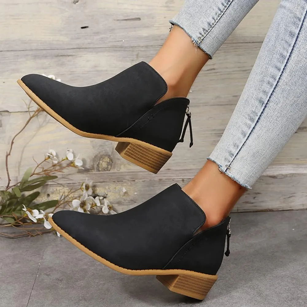JITUUE Ankle Booties for Women,Women's Casual Dress Low Heeled Booties. V Cut Fashion Thick Heel Design Shoes