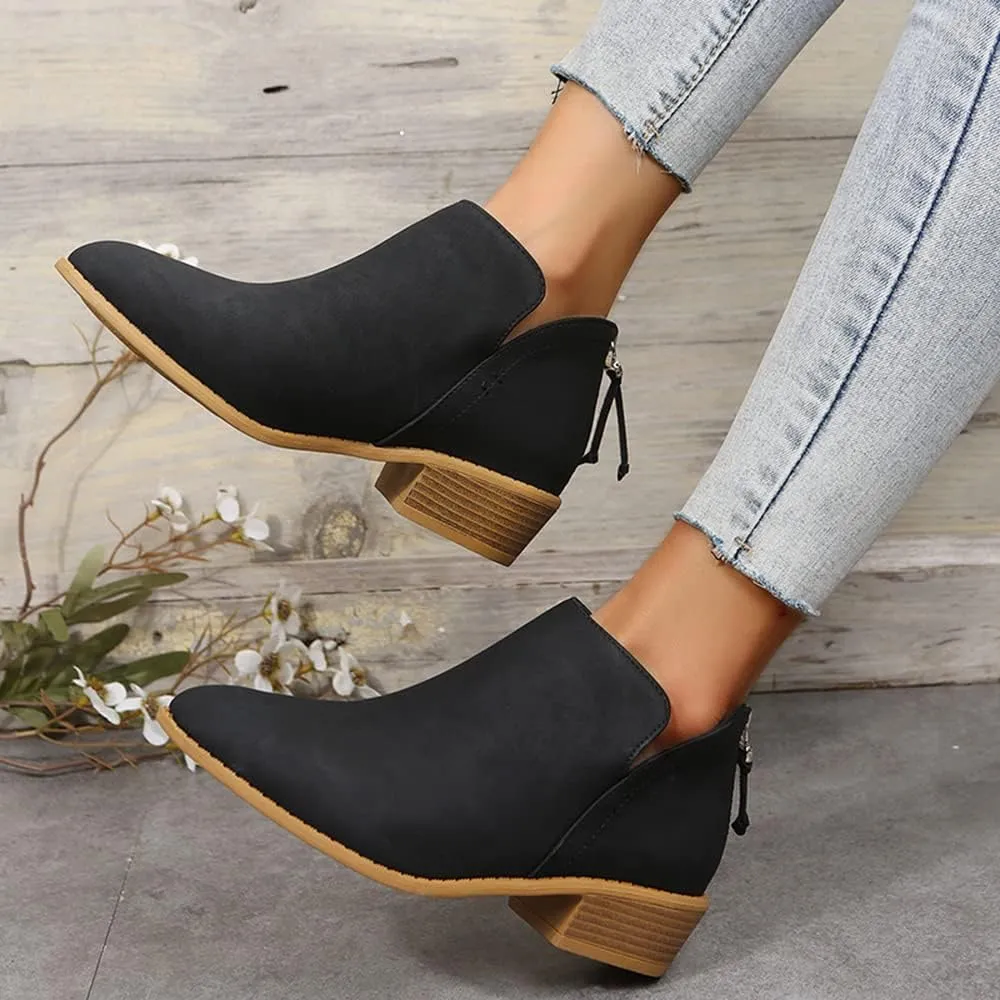 JITUUE Ankle Booties for Women,Women's Casual Dress Low Heeled Booties. V Cut Fashion Thick Heel Design Shoes