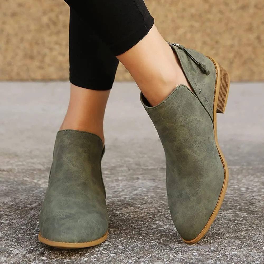 JITUUE Ankle Booties for Women,Women's Casual Dress Low Heeled Booties. V Cut Fashion Thick Heel Design Shoes