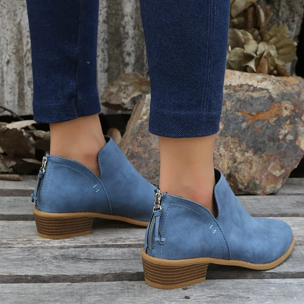 JITUUE Ankle Booties for Women,Women's Casual Dress Low Heeled Booties. V Cut Fashion Thick Heel Design Shoes