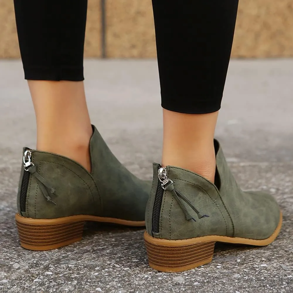 JITUUE Ankle Booties for Women,Women's Casual Dress Low Heeled Booties. V Cut Fashion Thick Heel Design Shoes