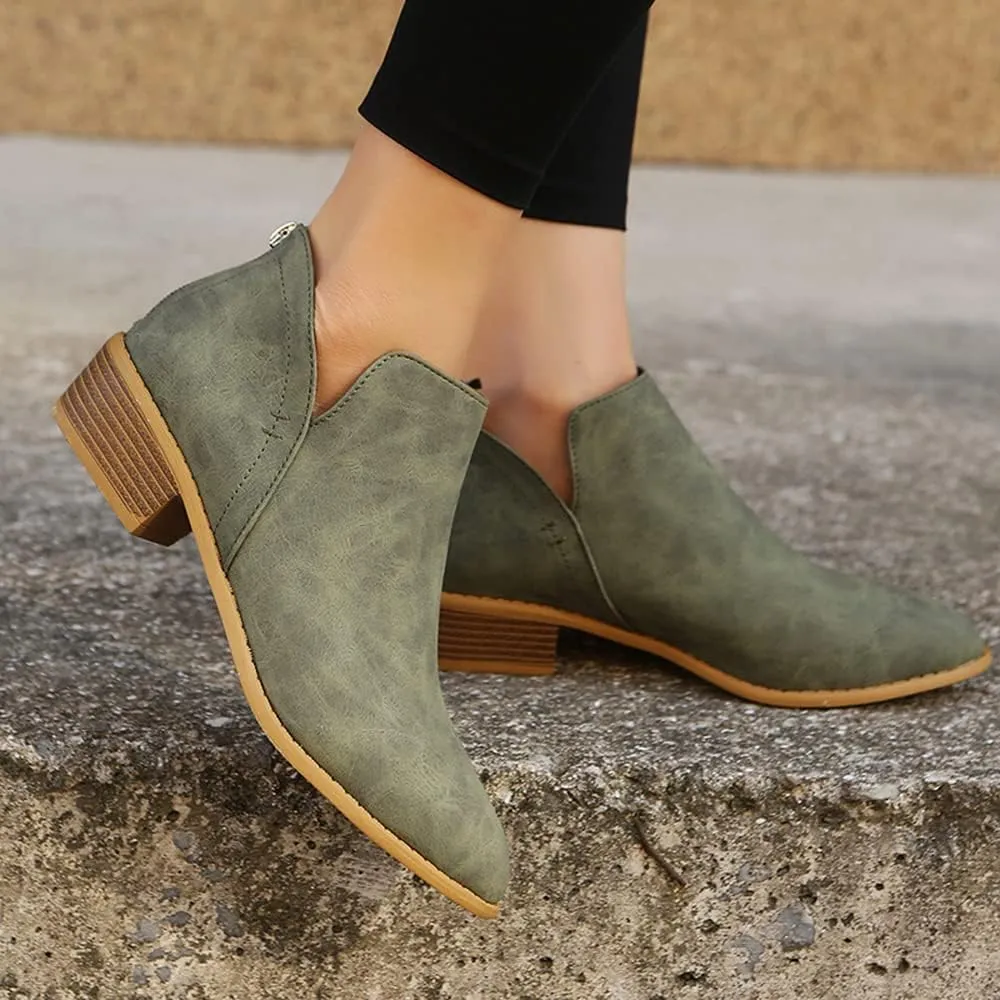 JITUUE Ankle Booties for Women,Women's Casual Dress Low Heeled Booties. V Cut Fashion Thick Heel Design Shoes