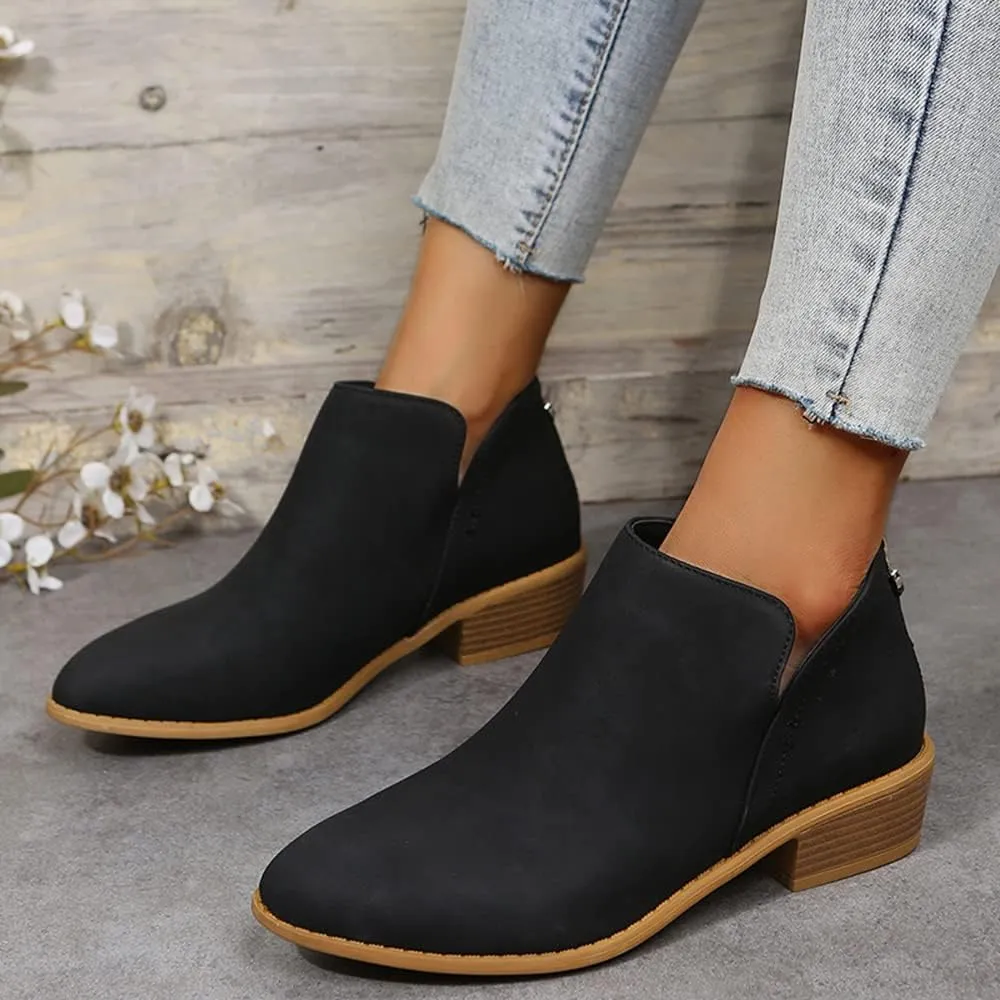 JITUUE Ankle Booties for Women,Women's Casual Dress Low Heeled Booties. V Cut Fashion Thick Heel Design Shoes