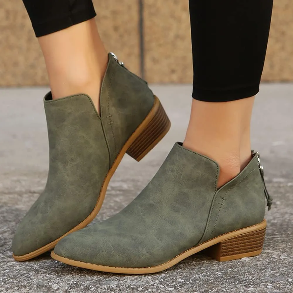 JITUUE Ankle Booties for Women,Women's Casual Dress Low Heeled Booties. V Cut Fashion Thick Heel Design Shoes