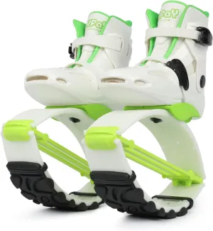 Joyfay Jump Shoes for Kids - Fitness Bouncing Shoes for Exercise and Fun - 2 Buckles (Medium, Green/White)