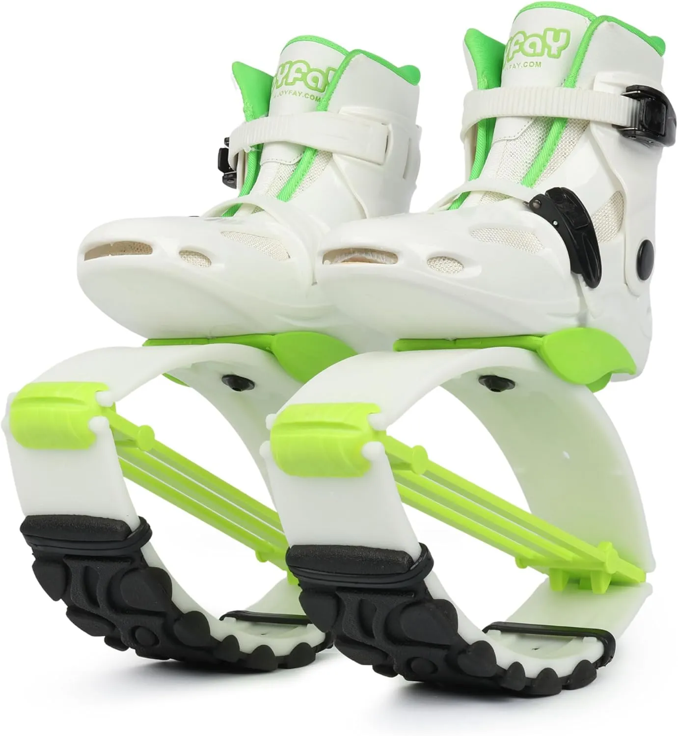 Joyfay Jump Shoes for Kids - Fitness Bouncing Shoes for Exercise and Fun - 2 Buckles (Medium, Green/White)