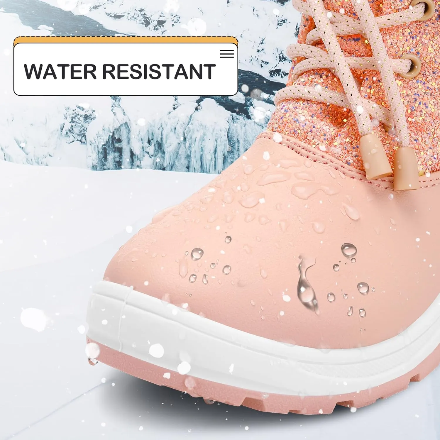 K KomForme Girls Glitter Snow Boots Kids Bungee Lacing Warm Faux Fur-Lined Anti-Slip Outdoor Winter Shoes Toddler/Little Kid/Big Kid