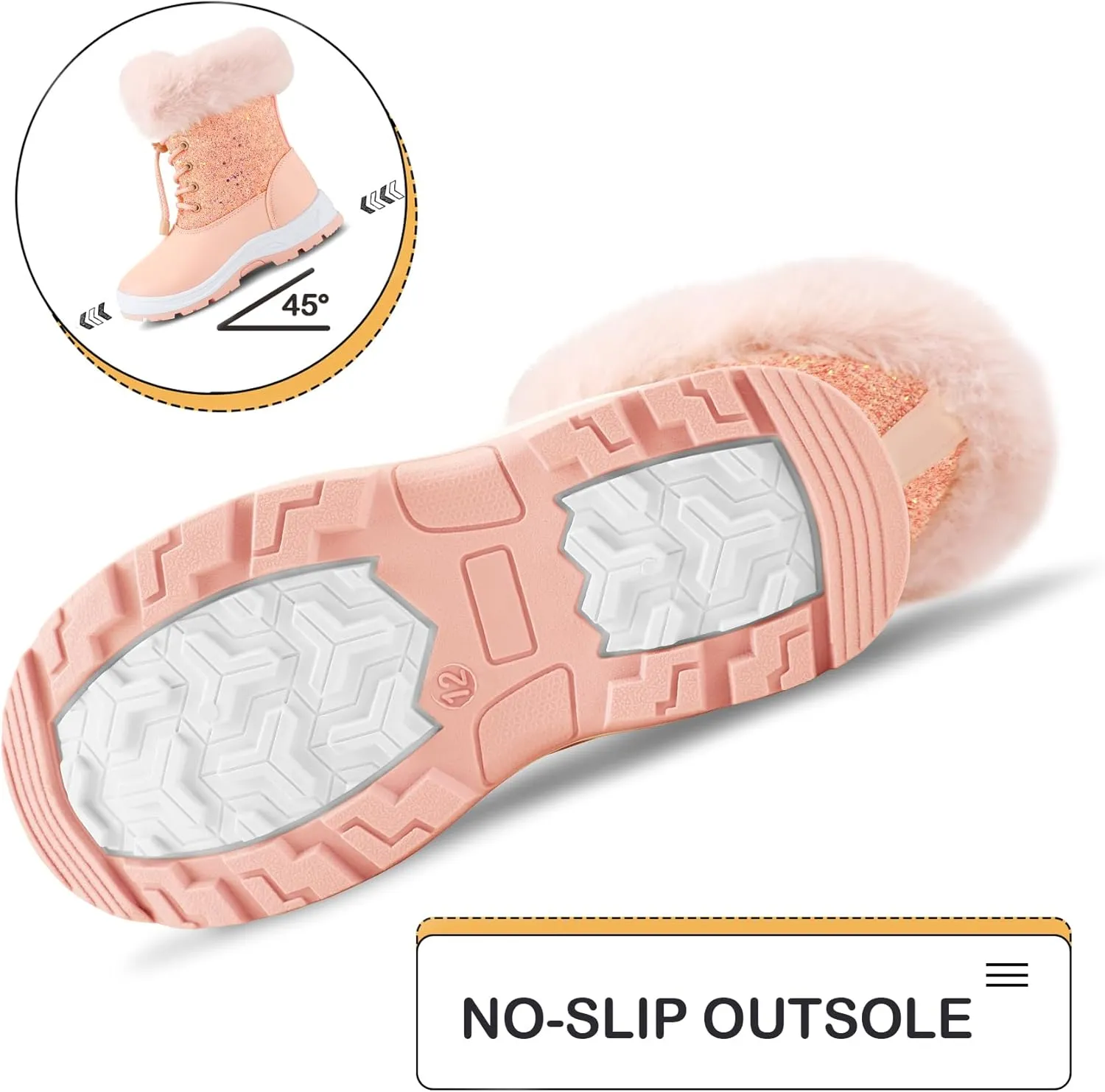 K KomForme Girls Glitter Snow Boots Kids Bungee Lacing Warm Faux Fur-Lined Anti-Slip Outdoor Winter Shoes Toddler/Little Kid/Big Kid