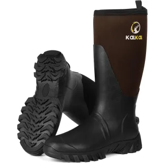 Kalkal Men's Rain Boots, Waterproof Rubber Boots For Men Lightweight Tall Hunting Boots, 6mm Neoprene Insulated Mens Work Wide Boots for Mud Hunting Farming Fishing