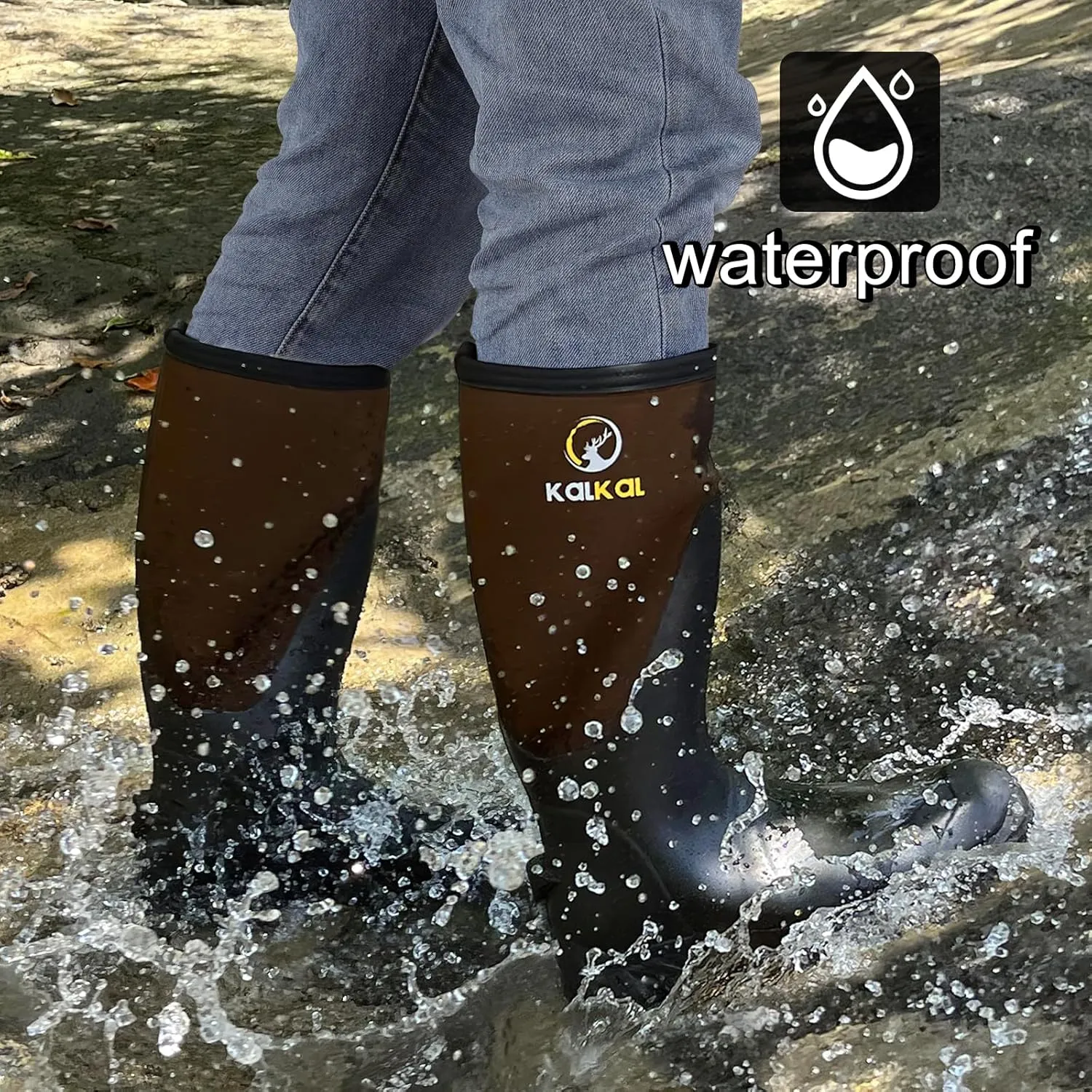 Kalkal Men's Rain Boots, Waterproof Rubber Boots For Men Lightweight Tall Hunting Boots, 6mm Neoprene Insulated Mens Work Wide Boots for Mud Hunting Farming Fishing