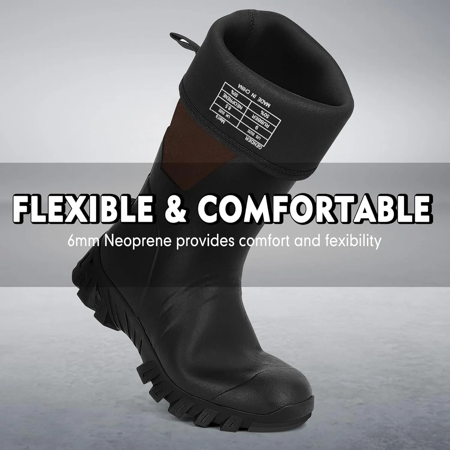 Kalkal Men's Rain Boots, Waterproof Rubber Boots For Men Lightweight Tall Hunting Boots, 6mm Neoprene Insulated Mens Work Wide Boots for Mud Hunting Farming Fishing