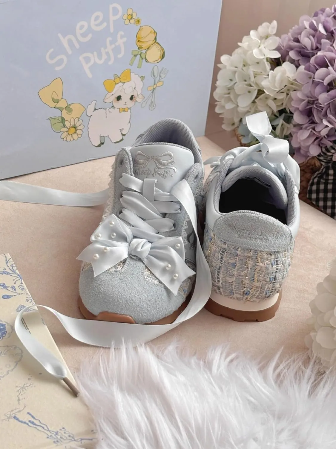 Kawaii Platform Shoes – Chunky Sneakers for Women, Aesthetic Ballet-Inspired Shoes with Bow & Pearls, Cute Fashion Backpack-Inspired Trainers