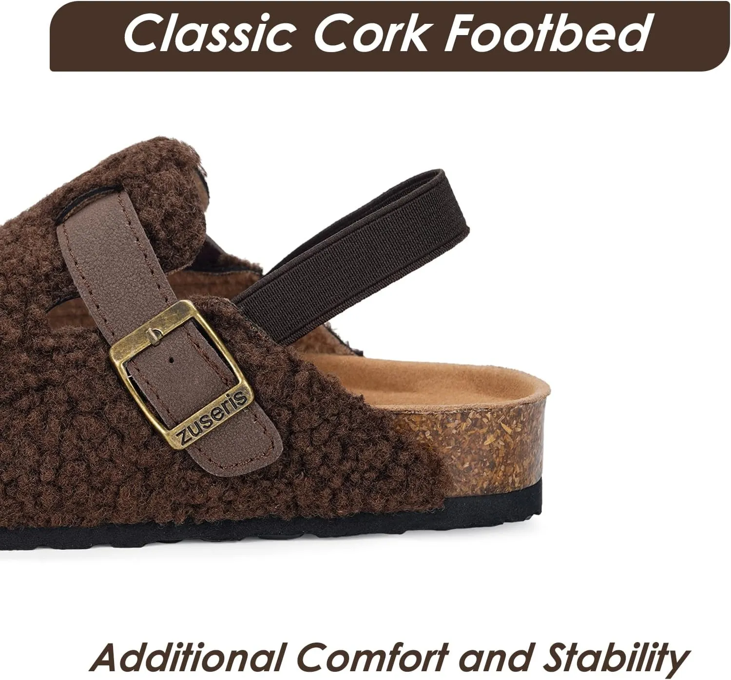Kids Clogs Toddler Fuzzy Clog Slippers with Strap Boys Girls Cork Footbed Mules Classic Slip On Fleece Potato Shoes with Adjustable Buckle