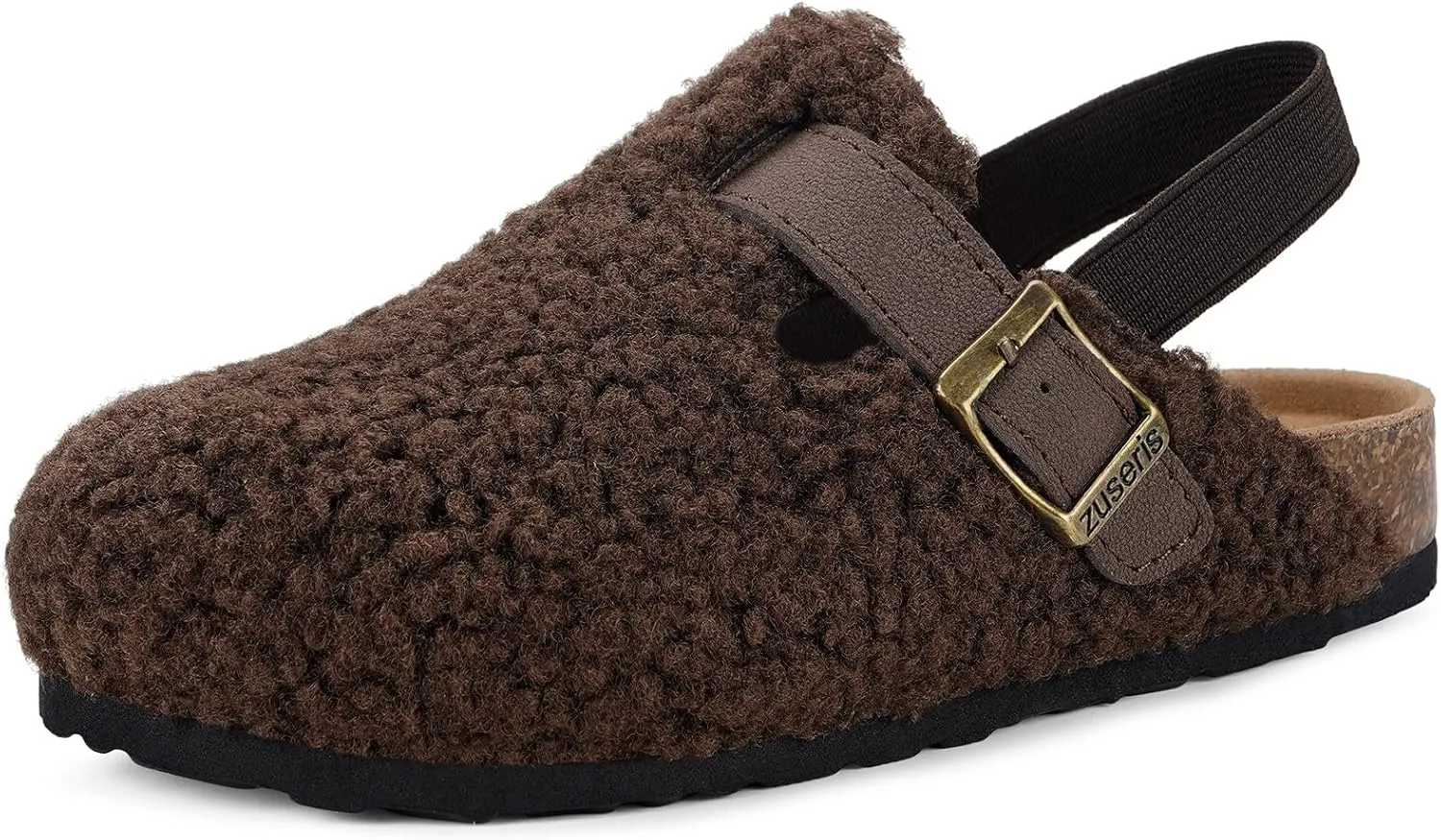 Kids Clogs Toddler Fuzzy Clog Slippers with Strap Boys Girls Cork Footbed Mules Classic Slip On Fleece Potato Shoes with Adjustable Buckle