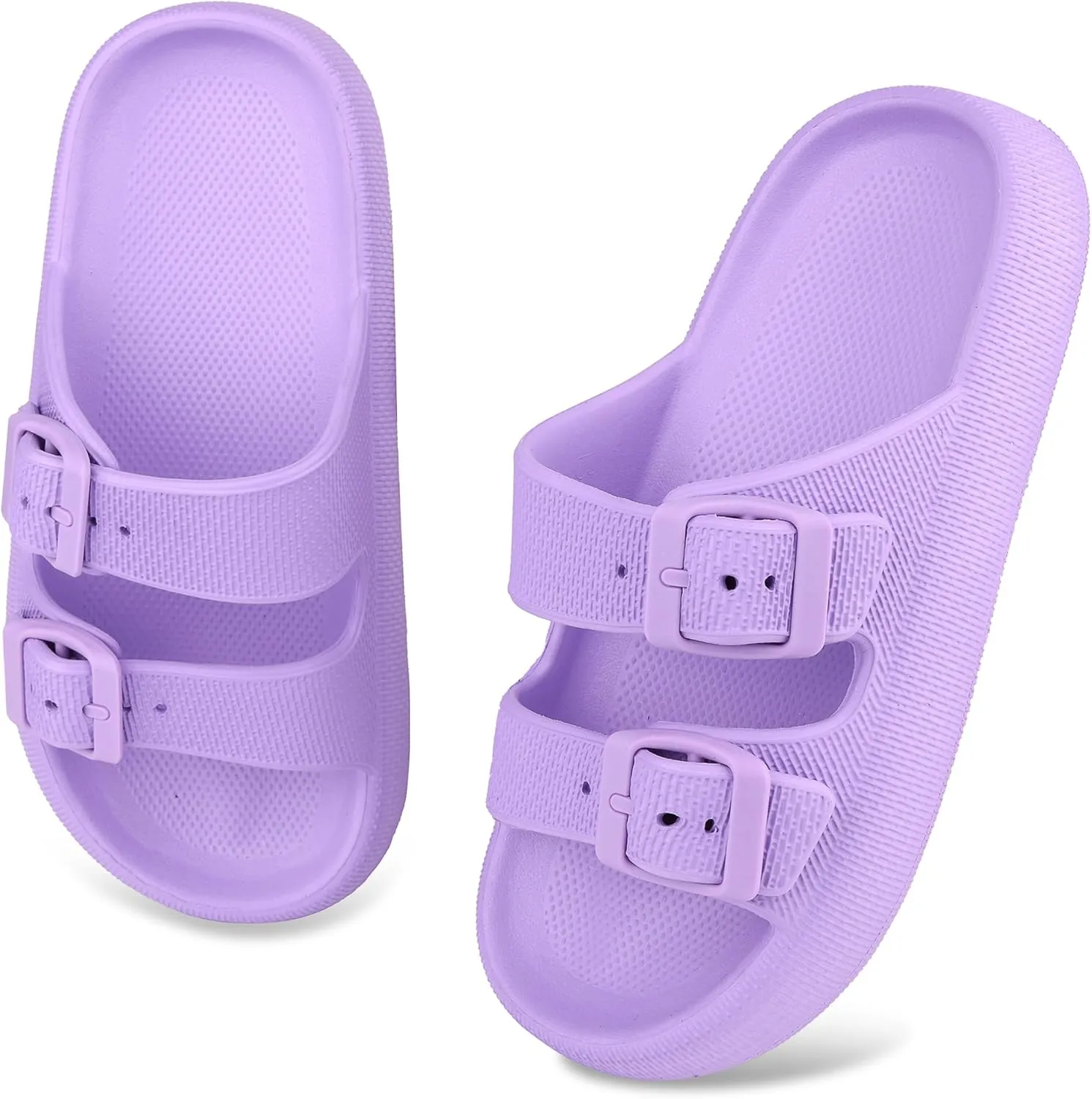 Kids Cloud Slides Girls Boys Double Buckle Slip On Sandals Youth Adjustable Flip Flops Summer Soft Pillow Slippers EVA Flat Beach Pool Shower Shoes