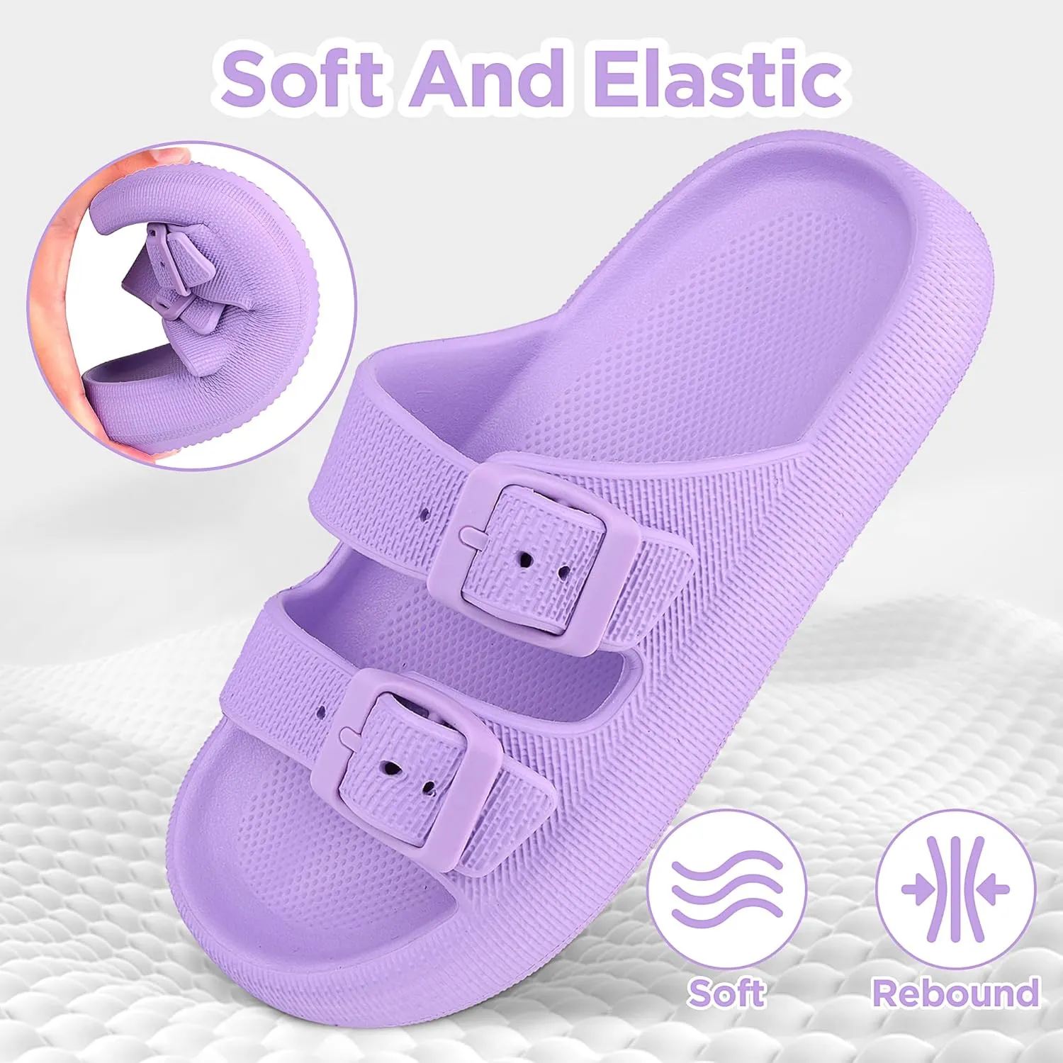 Kids Cloud Slides Girls Boys Double Buckle Slip On Sandals Youth Adjustable Flip Flops Summer Soft Pillow Slippers EVA Flat Beach Pool Shower Shoes