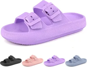 Kids Cloud Slides Girls Boys Double Buckle Slip On Sandals Youth Adjustable Flip Flops Summer Soft Pillow Slippers EVA Flat Beach Pool Shower Shoes