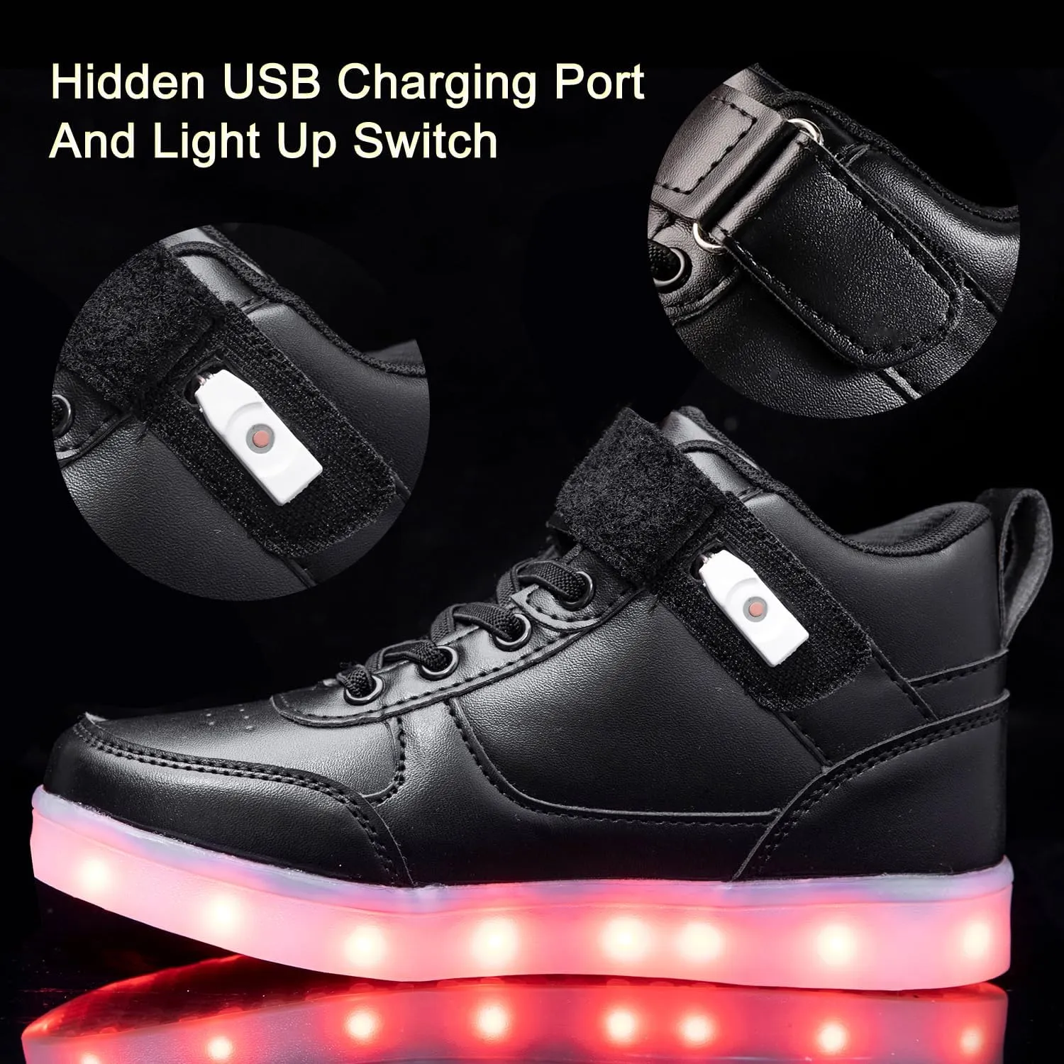 Kids Light Up Shoes LED Sneakers High Top USB Charging Flashing Trainers for Child Girls Boys