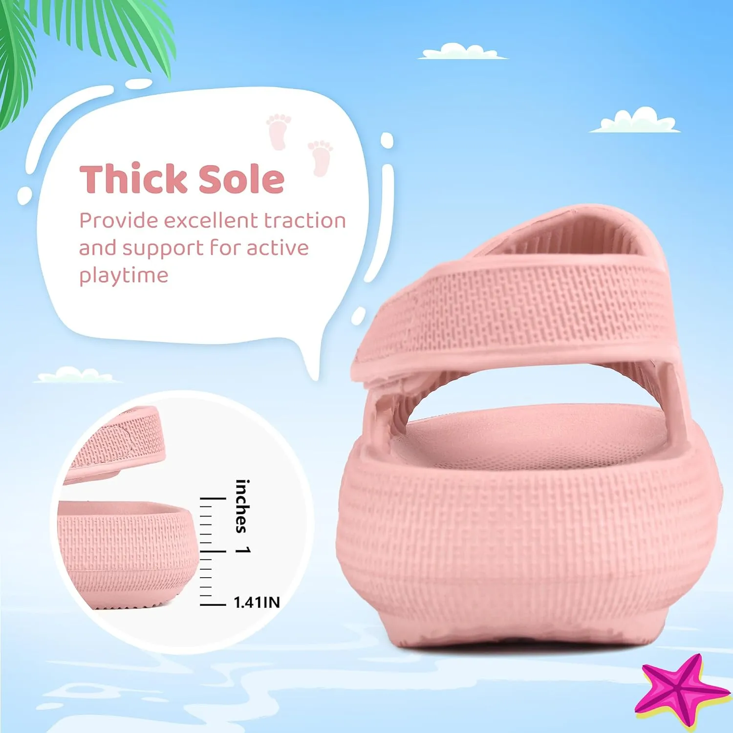 Kids Sandals Boys Girls Cloud Slide Sandals Open Toe Sports Sandals EVA Thick Sole Water Sandals with Hook and Loop Back Strap