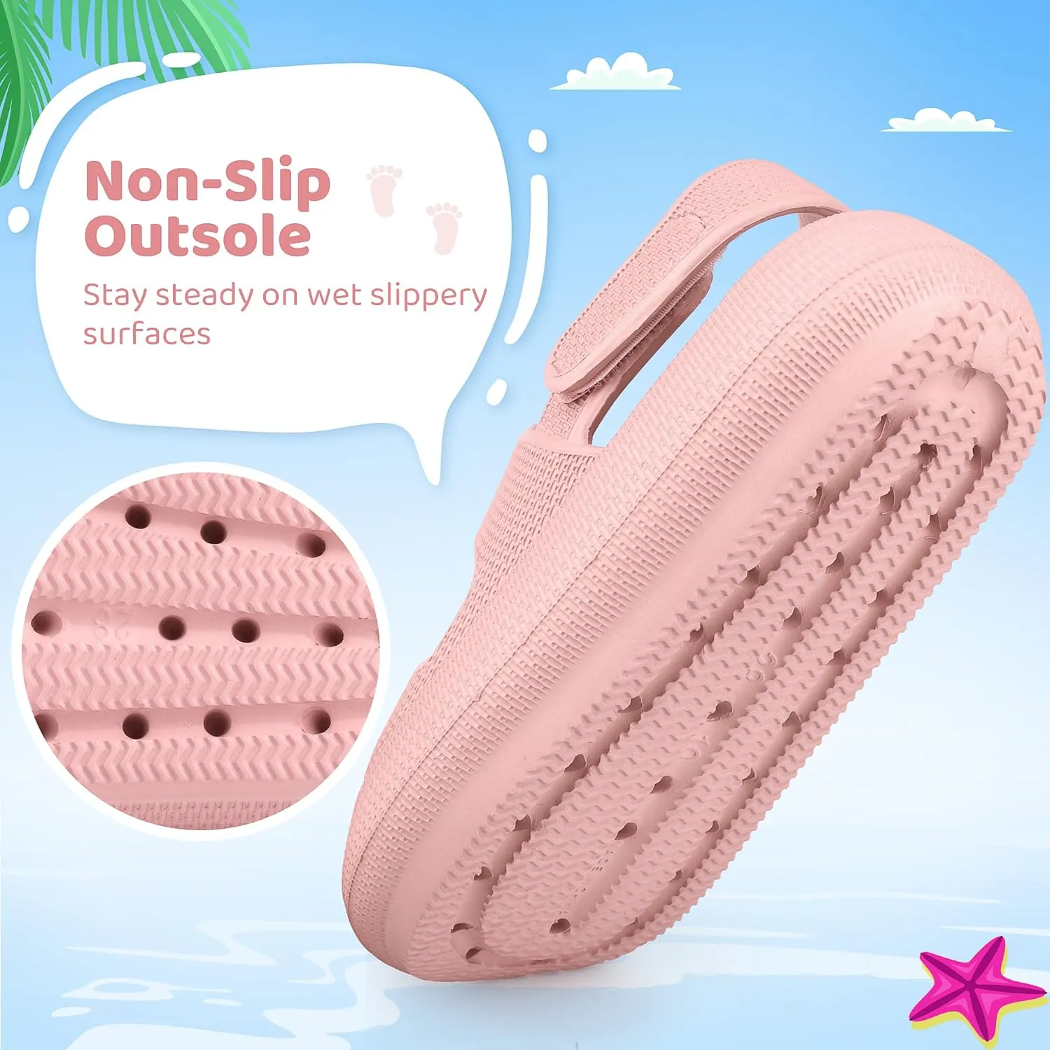 Kids Sandals Boys Girls Cloud Slide Sandals Open Toe Sports Sandals EVA Thick Sole Water Sandals with Hook and Loop Back Strap