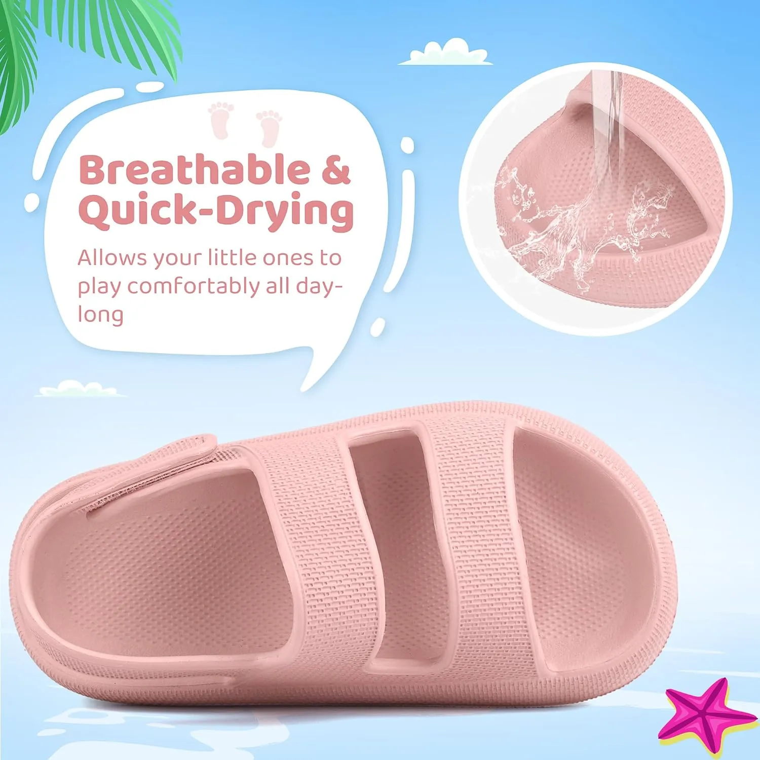 Kids Sandals Boys Girls Cloud Slide Sandals Open Toe Sports Sandals EVA Thick Sole Water Sandals with Hook and Loop Back Strap
