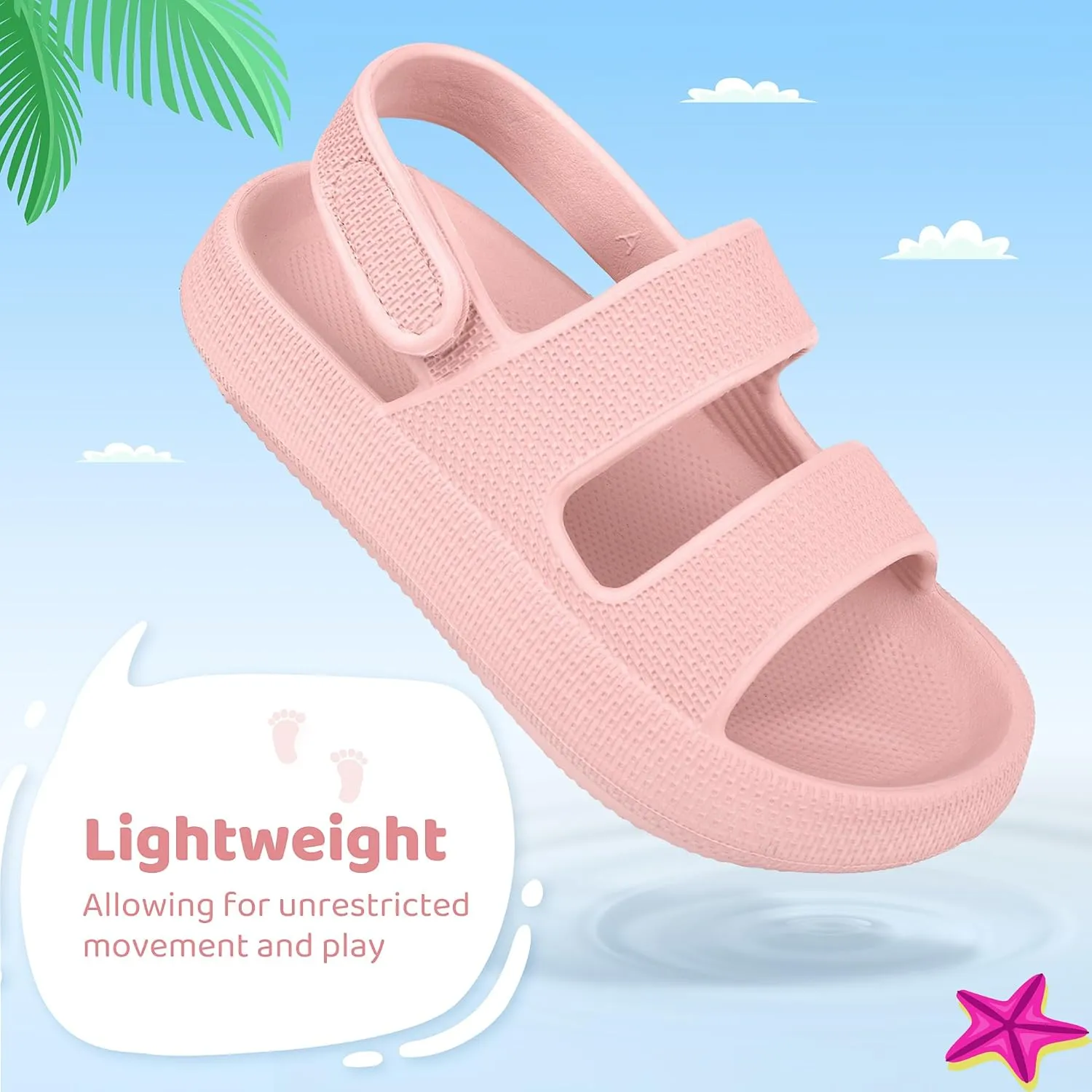 Kids Sandals Boys Girls Cloud Slide Sandals Open Toe Sports Sandals EVA Thick Sole Water Sandals with Hook and Loop Back Strap