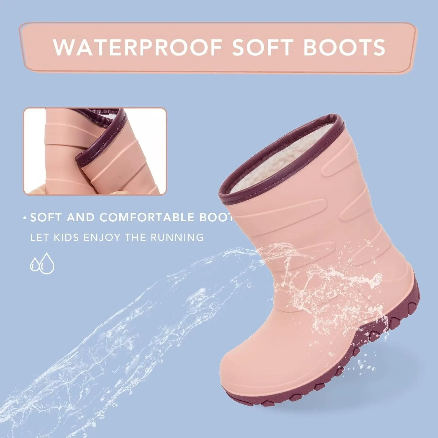 Kids Winter Rain Boots, Insulated Warm Snow Boots, Children Waterproof Mud Boots for Boys and Girls, Toddler/Little Kid/Big Kid