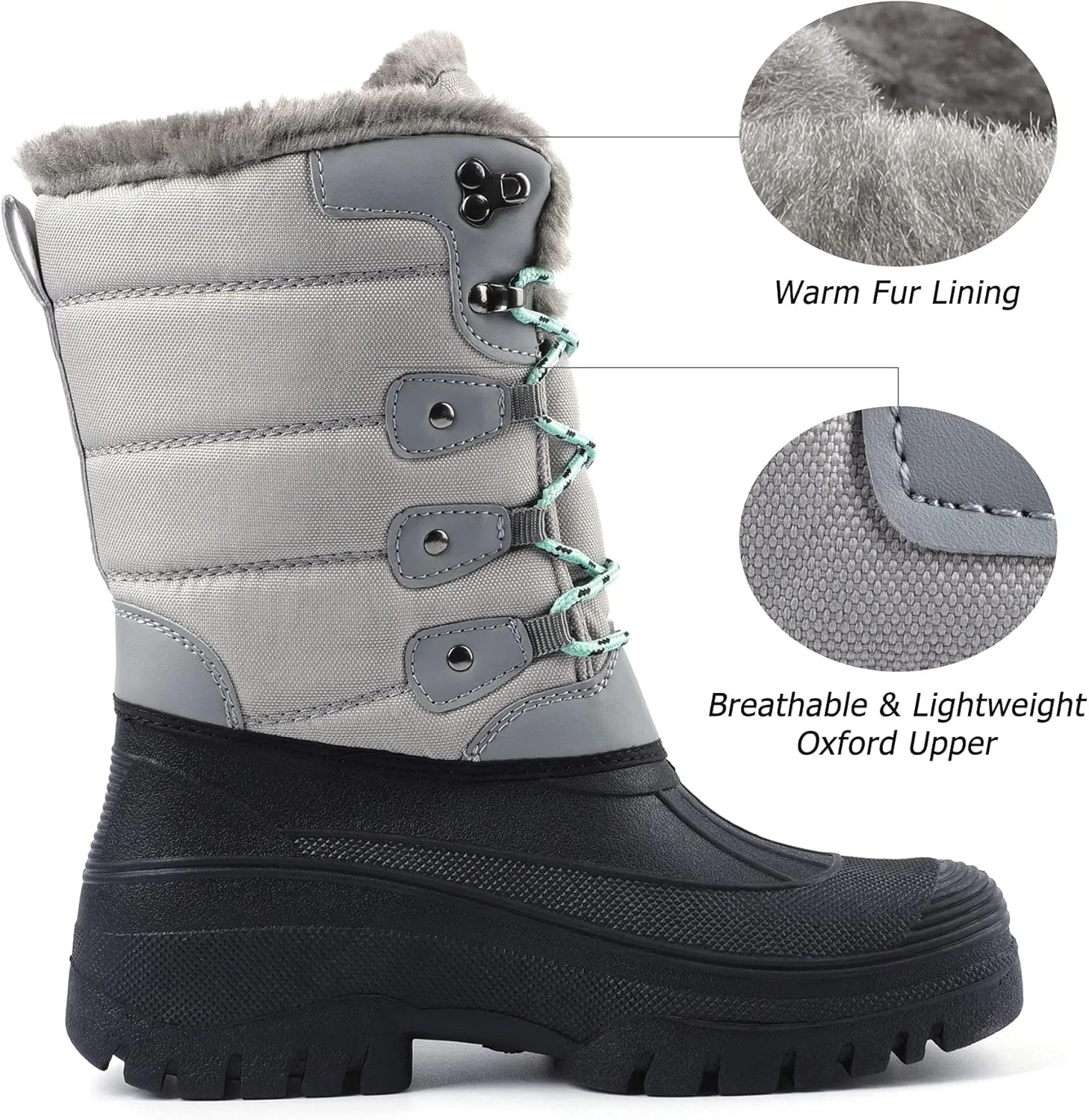 Knixmax Women's Winter Snow Boots Waterproof Mid Calf Booties Fur Lined Warm Outdoor Insulated Mucker Yard Skiing Hiking Boots