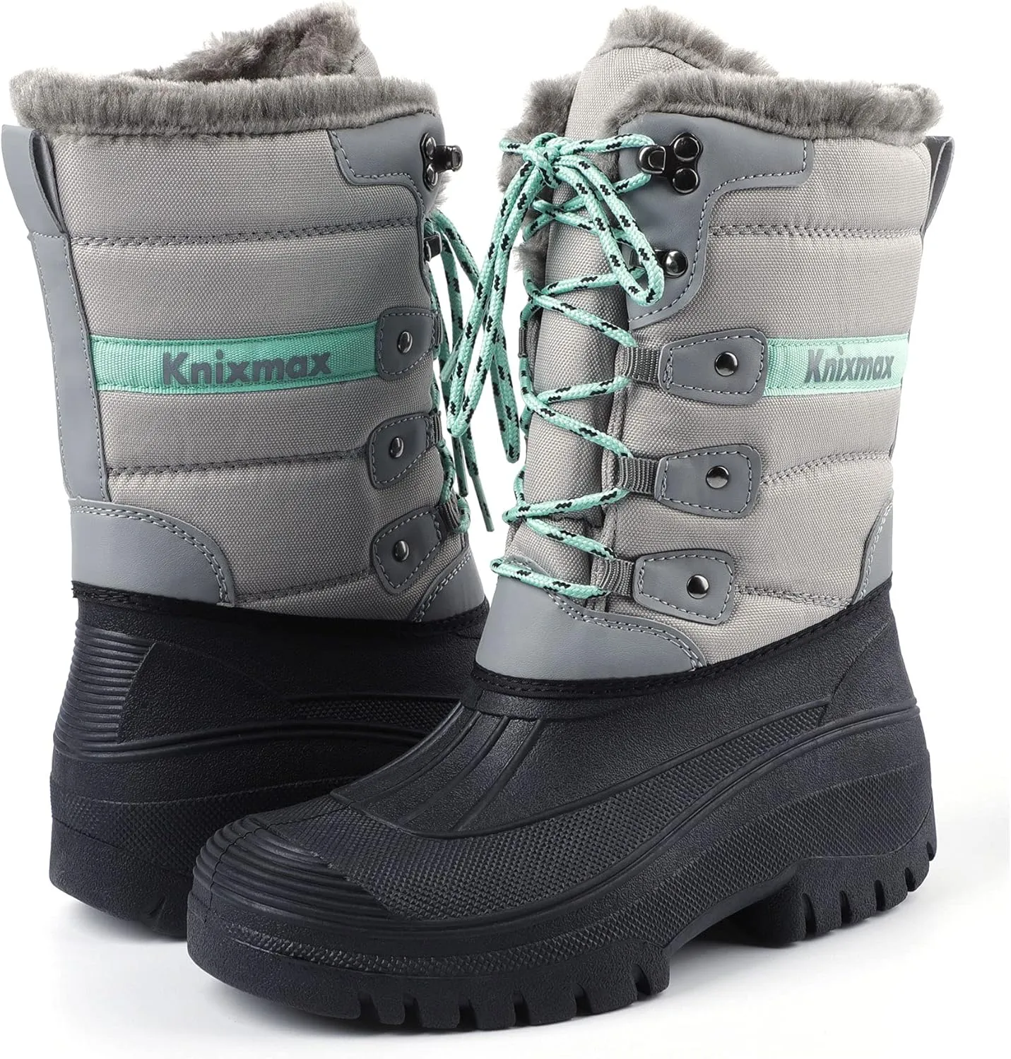 Knixmax Women's Winter Snow Boots Waterproof Mid Calf Booties Fur Lined Warm Outdoor Insulated Mucker Yard Skiing Hiking Boots