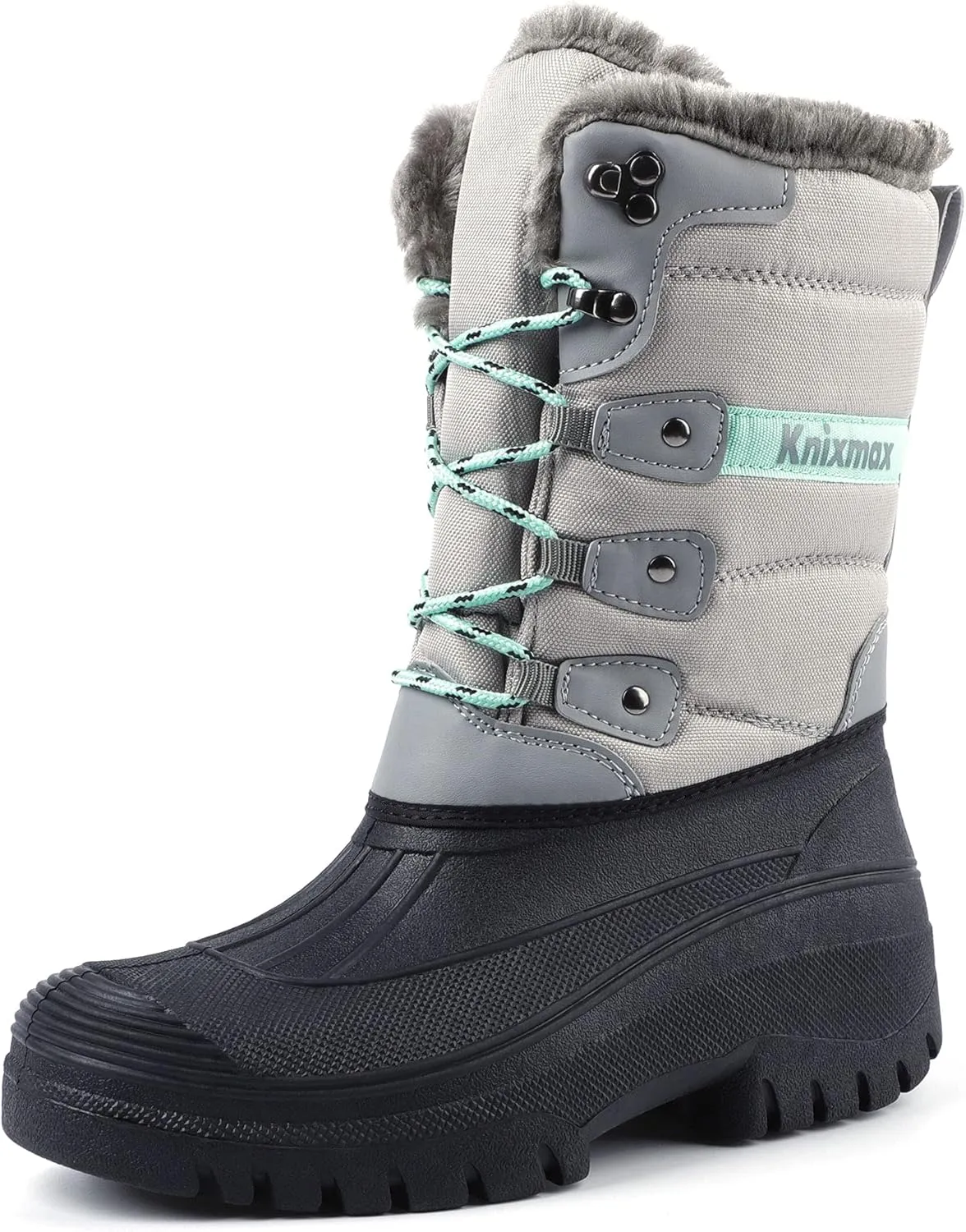 Knixmax Women's Winter Snow Boots Waterproof Mid Calf Booties Fur Lined Warm Outdoor Insulated Mucker Yard Skiing Hiking Boots