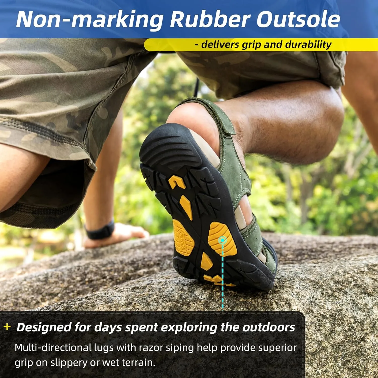 KOIMED Men's Hiking Leather Sandals Closed Toe Water Shoes For Summer Athletic Outdoor Walking Sports Trail River Fishing Wide Adjustable Waterproof Arch Support