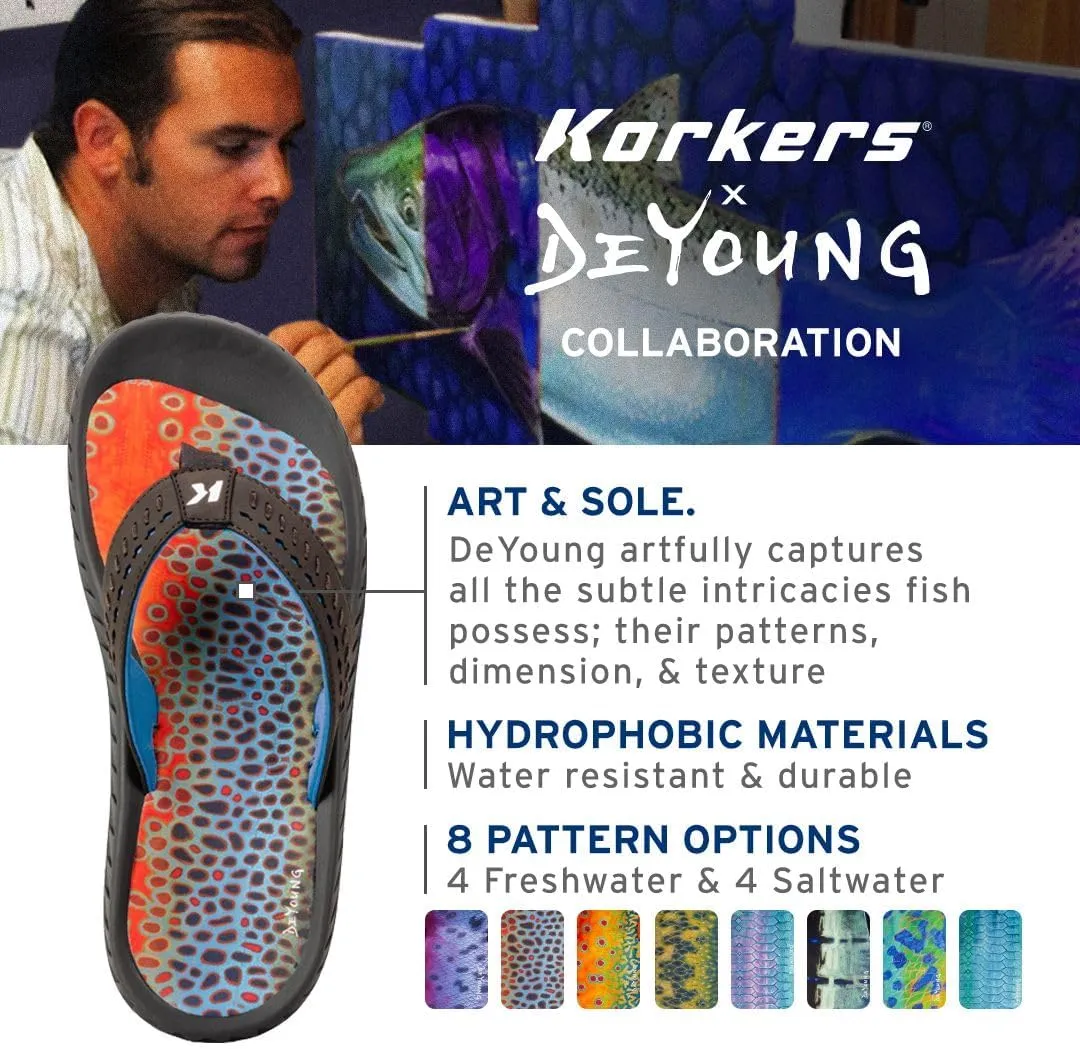 Korkers Fish Flip Sandals Bass w/Fixed Kling-On Deck Soles