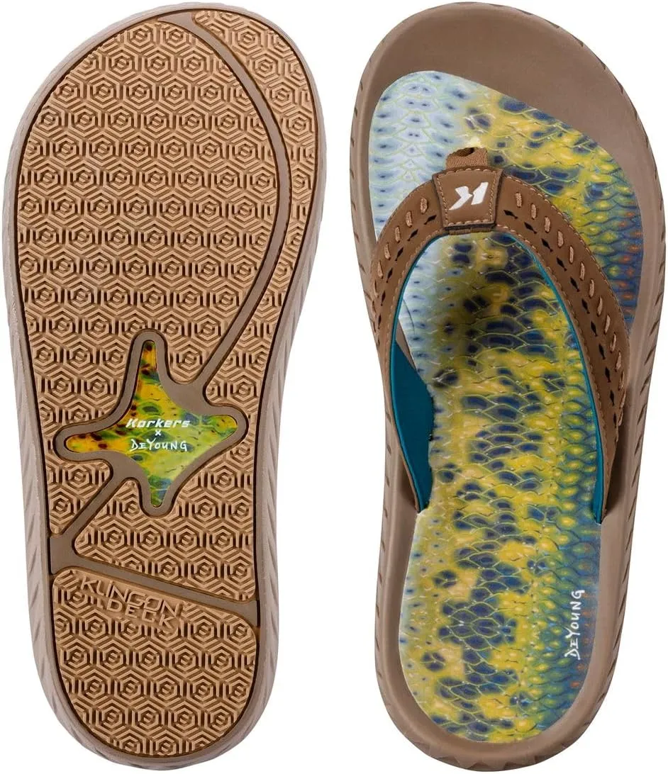 Korkers Fish Flip Sandals Bass w/Fixed Kling-On Deck Soles