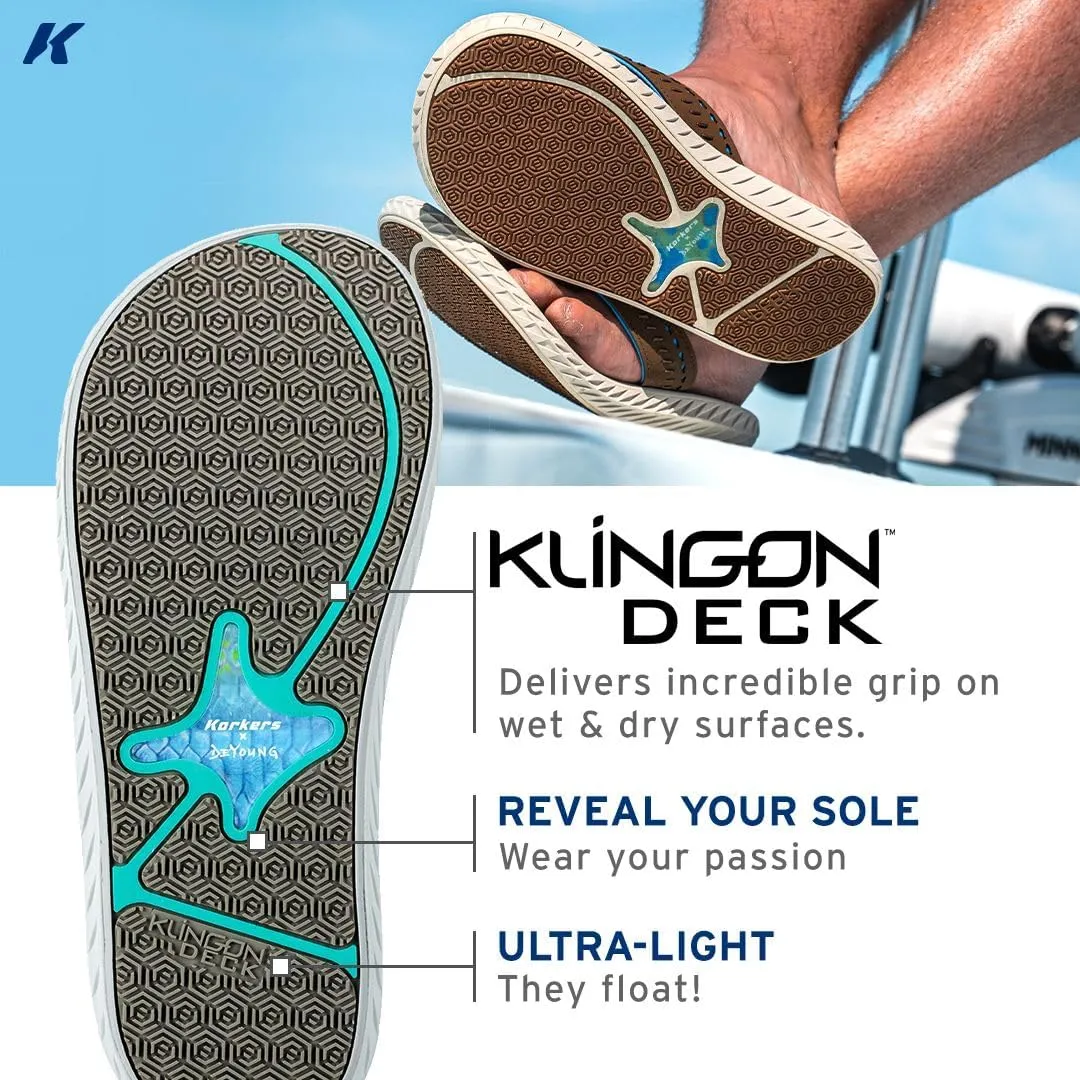 Korkers Fish Flip Sandals Bass w/Fixed Kling-On Deck Soles