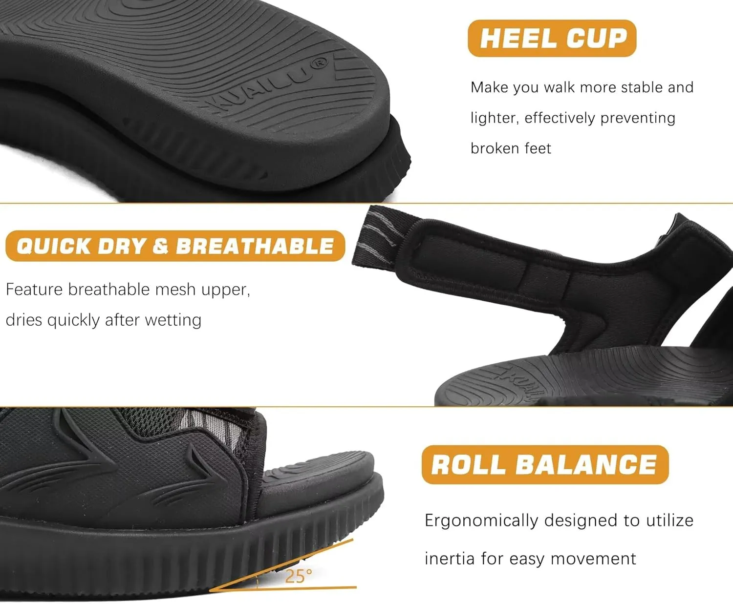 KuaiLu Mens Hiking Sandals with Arch Support Orthopedic Walking Recovery Sandals for Plantar Fasciitis Open Toe Summer Athletic Sport Comfortable Cushion Breathable Outdoor Water Sandals Size7-13