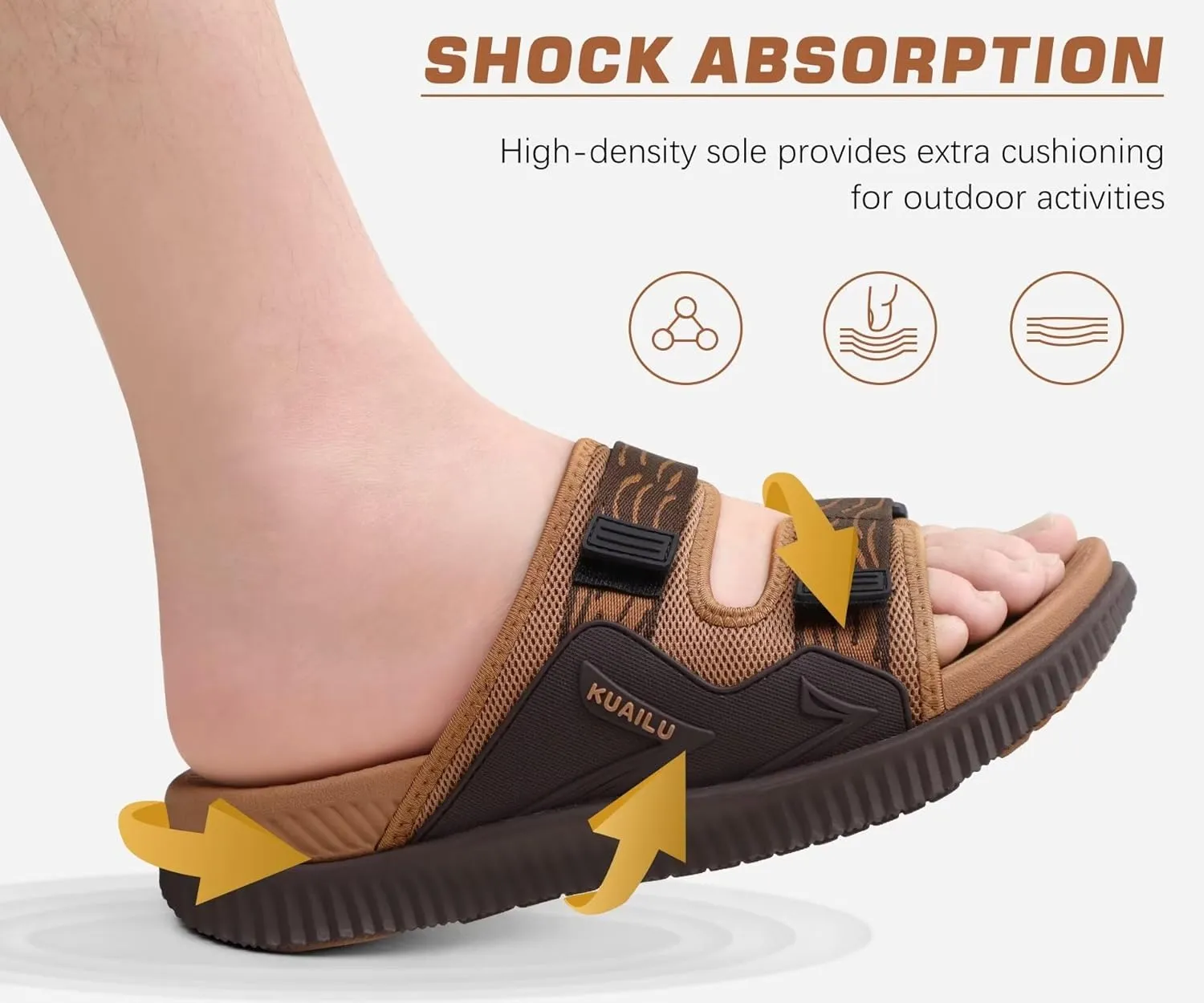 KuaiLu Mens Orthotic Sandals Athletic Thick Cushion Recovery Sport Slides Adjustable Strap Open Toe Walking Sandles With Comfortable Plantar Fasciitis Arch Support