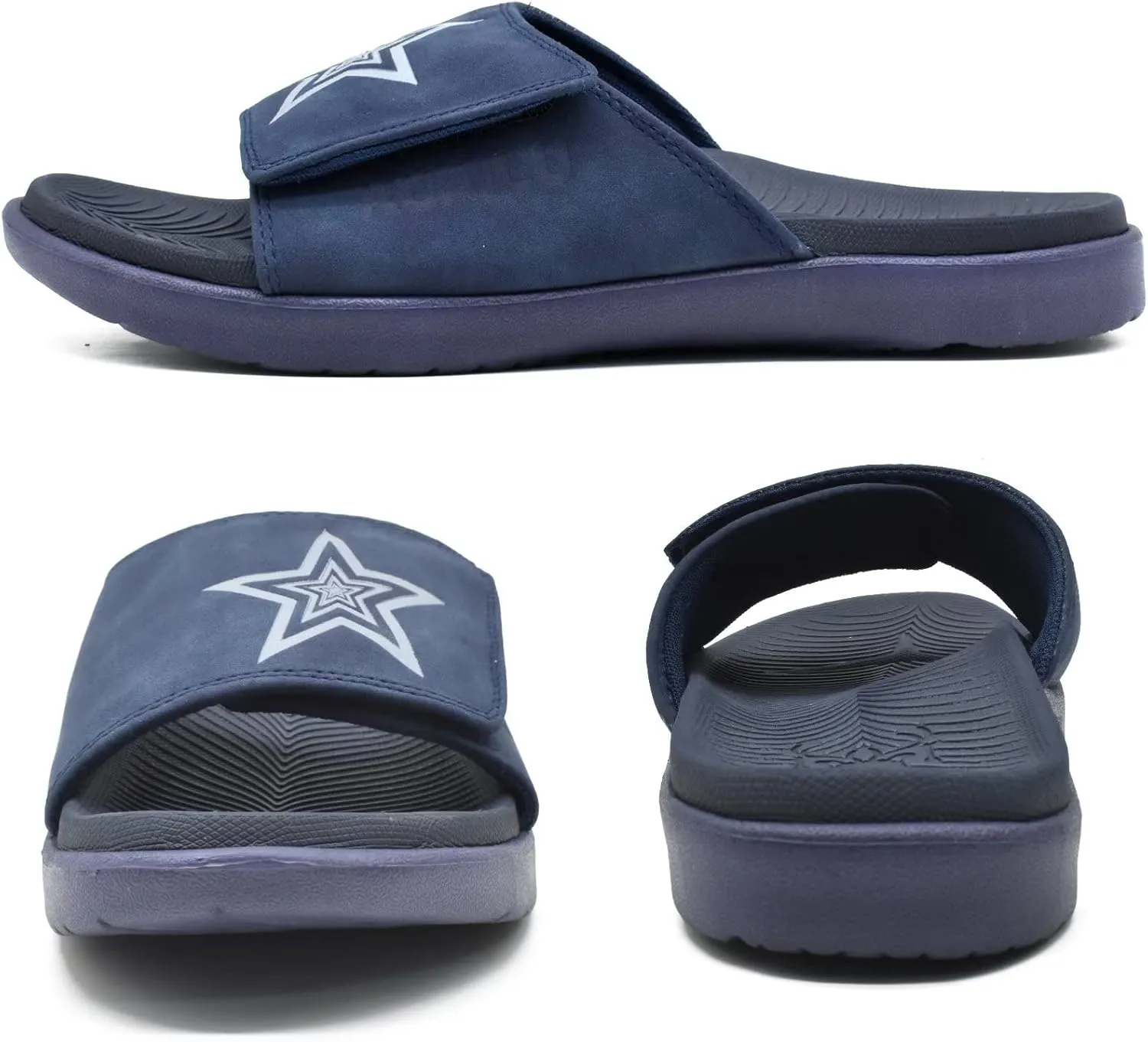 KuaiLu Mens Slides Soft Cushion Sport Sandals with Plantar Fasciitis Arch Support Adjustable Open Toe Summer Slippers Slip on Indoor Outdoor Size 7-15