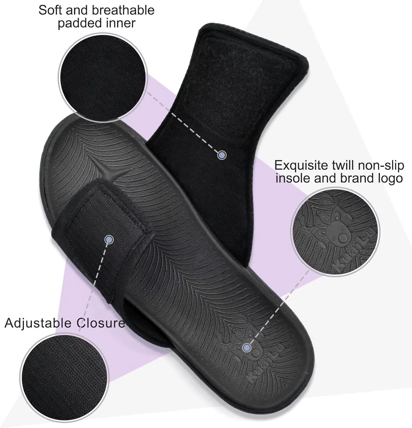 KuaiLu Mens Slides Soft Cushion Sport Sandals with Plantar Fasciitis Arch Support Adjustable Open Toe Summer Slippers Slip on Indoor Outdoor Size 7-15