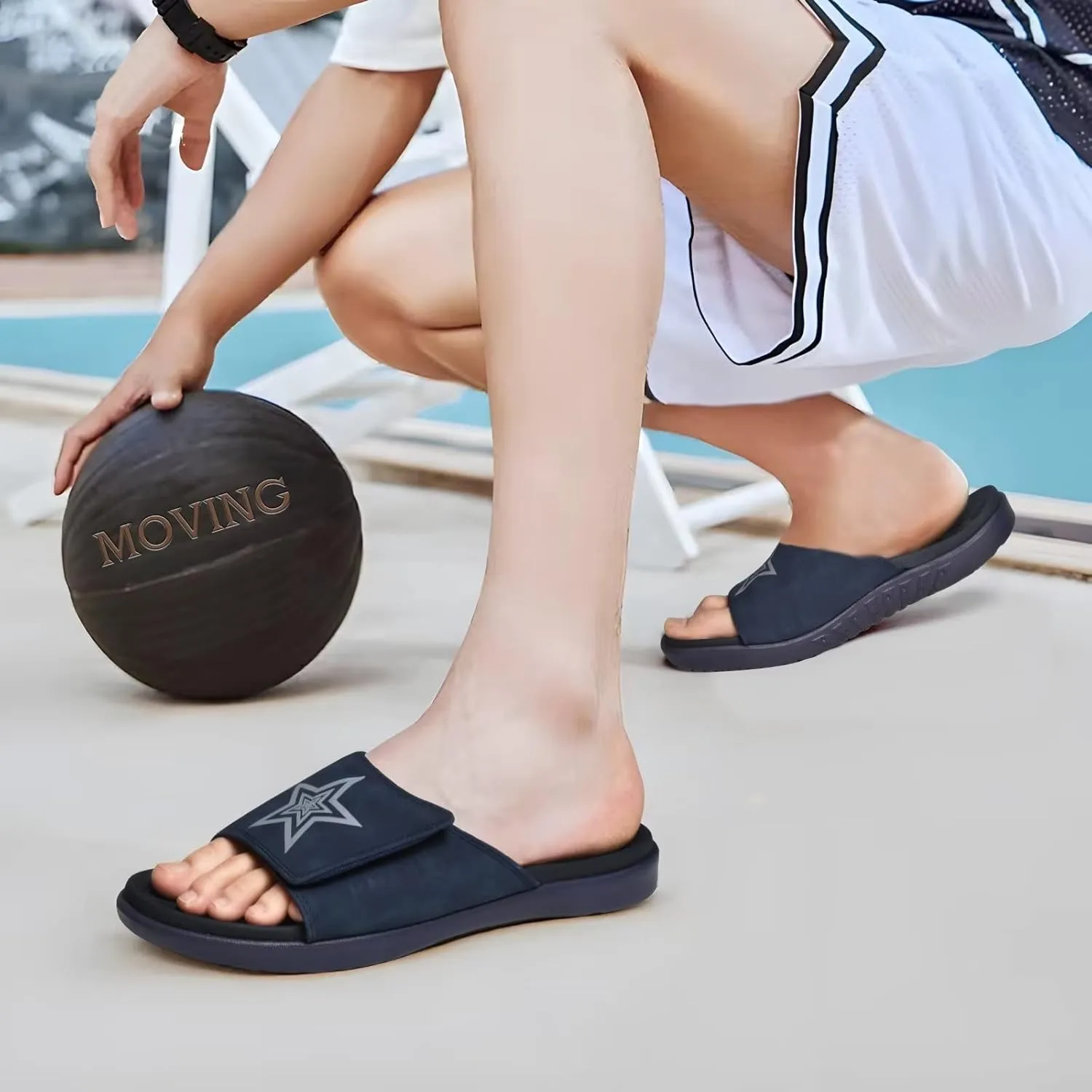 KuaiLu Mens Slides Soft Cushion Sport Sandals with Plantar Fasciitis Arch Support Adjustable Open Toe Summer Slippers Slip on Indoor Outdoor Size 7-15