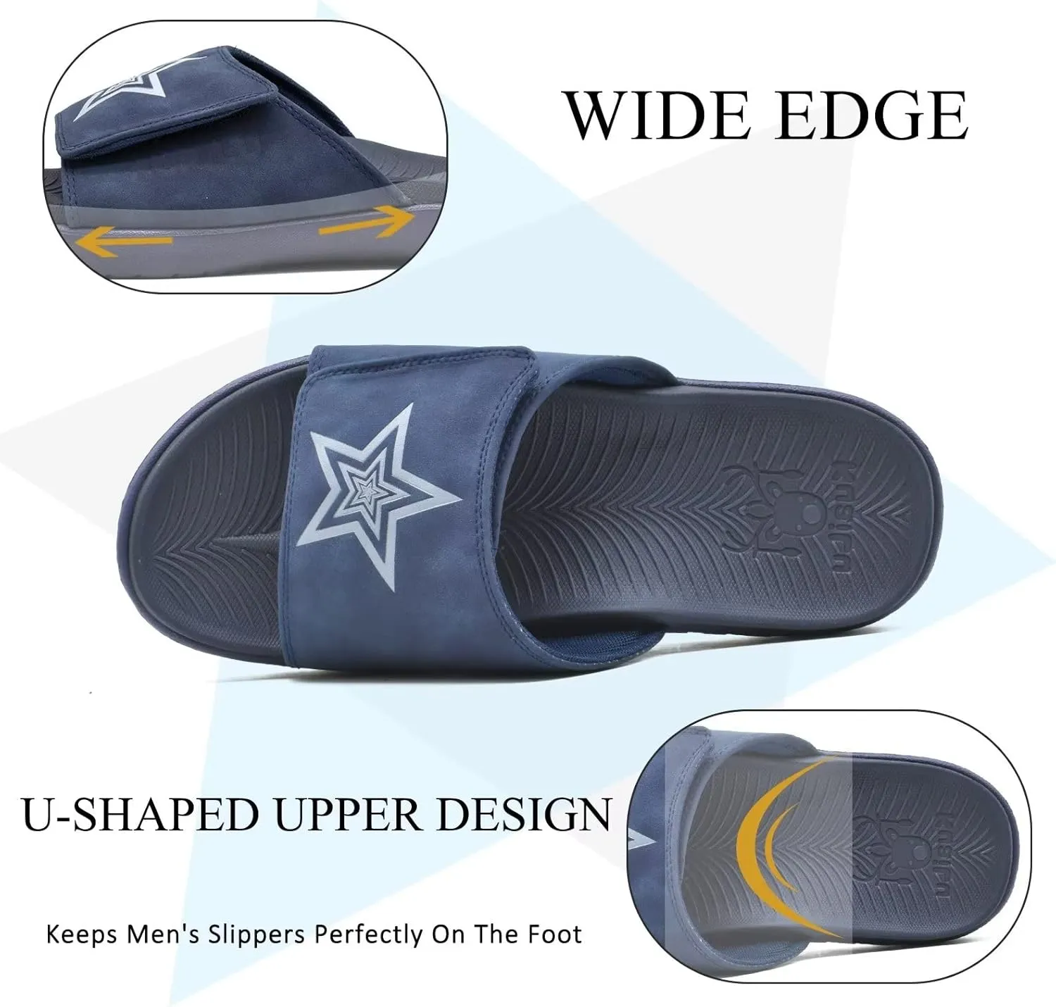 KuaiLu Mens Slides Soft Cushion Sport Sandals with Plantar Fasciitis Arch Support Adjustable Open Toe Summer Slippers Slip on Indoor Outdoor Size 7-15