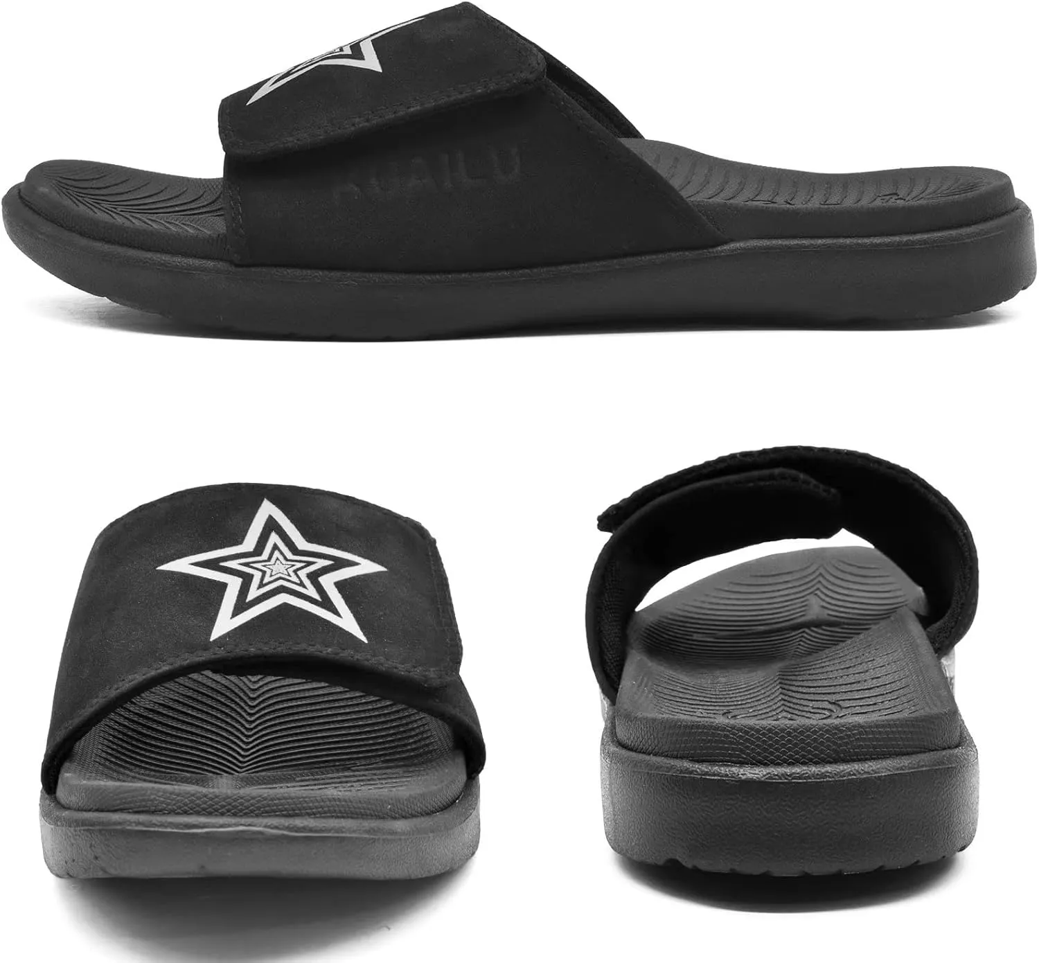 KuaiLu Mens Slides Soft Cushion Sport Sandals with Plantar Fasciitis Arch Support Adjustable Open Toe Summer Slippers Slip on Indoor Outdoor Size 7-15
