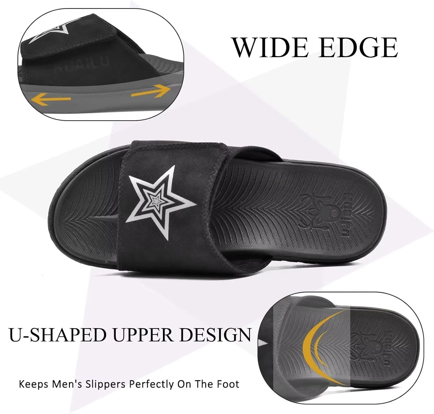 KuaiLu Mens Slides Soft Cushion Sport Sandals with Plantar Fasciitis Arch Support Adjustable Open Toe Summer Slippers Slip on Indoor Outdoor Size 7-15