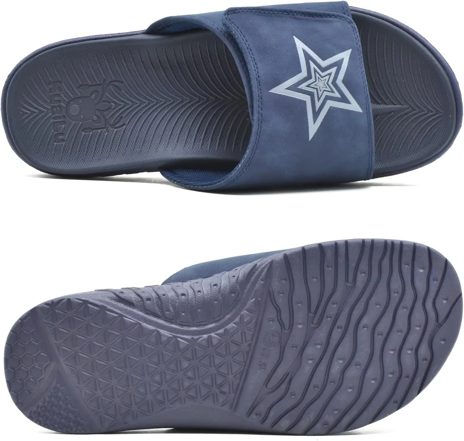 KuaiLu Mens Slides Soft Cushion Sport Sandals with Plantar Fasciitis Arch Support Adjustable Open Toe Summer Slippers Slip on Indoor Outdoor Size 7-15