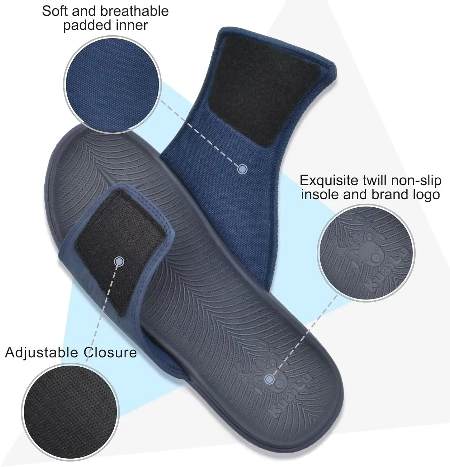 KuaiLu Mens Slides Soft Cushion Sport Sandals with Plantar Fasciitis Arch Support Adjustable Open Toe Summer Slippers Slip on Indoor Outdoor Size 7-15