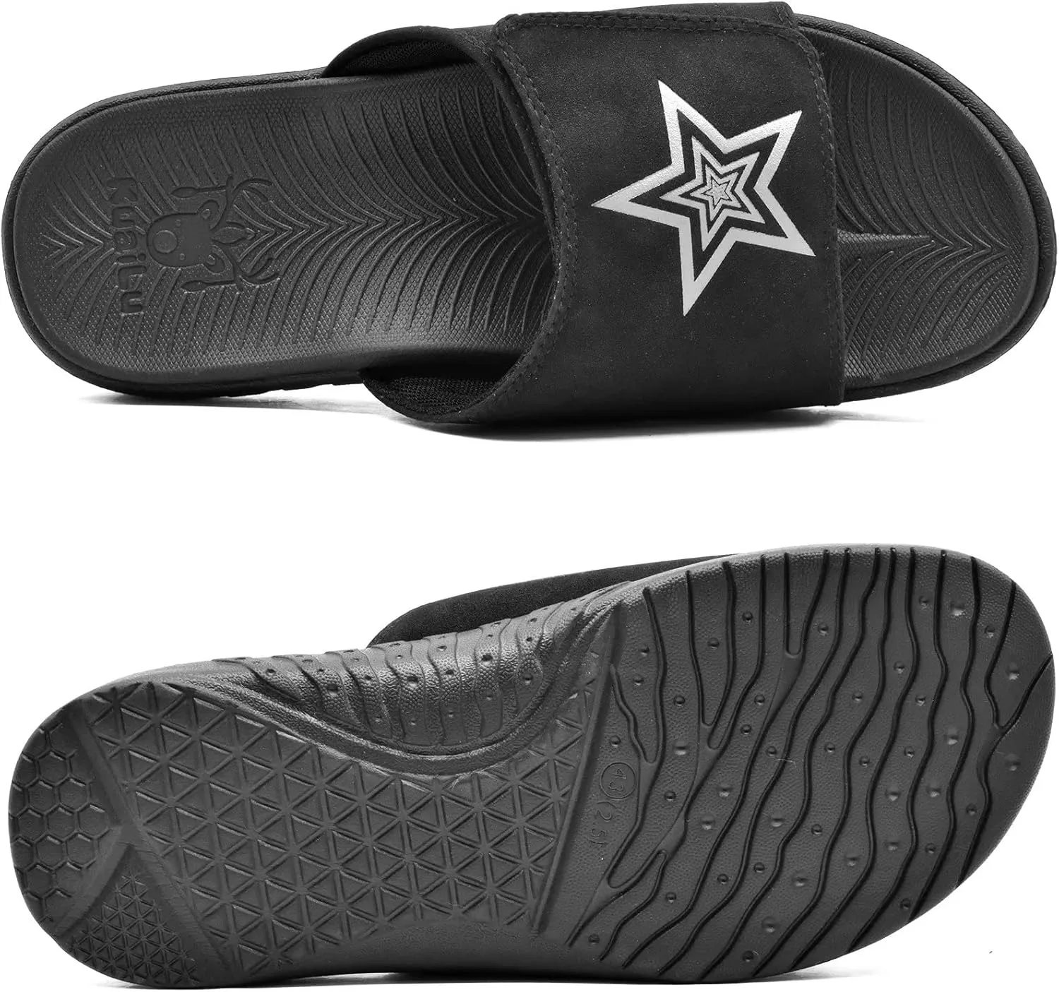 KuaiLu Mens Slides Soft Cushion Sport Sandals with Plantar Fasciitis Arch Support Adjustable Open Toe Summer Slippers Slip on Indoor Outdoor Size 7-15