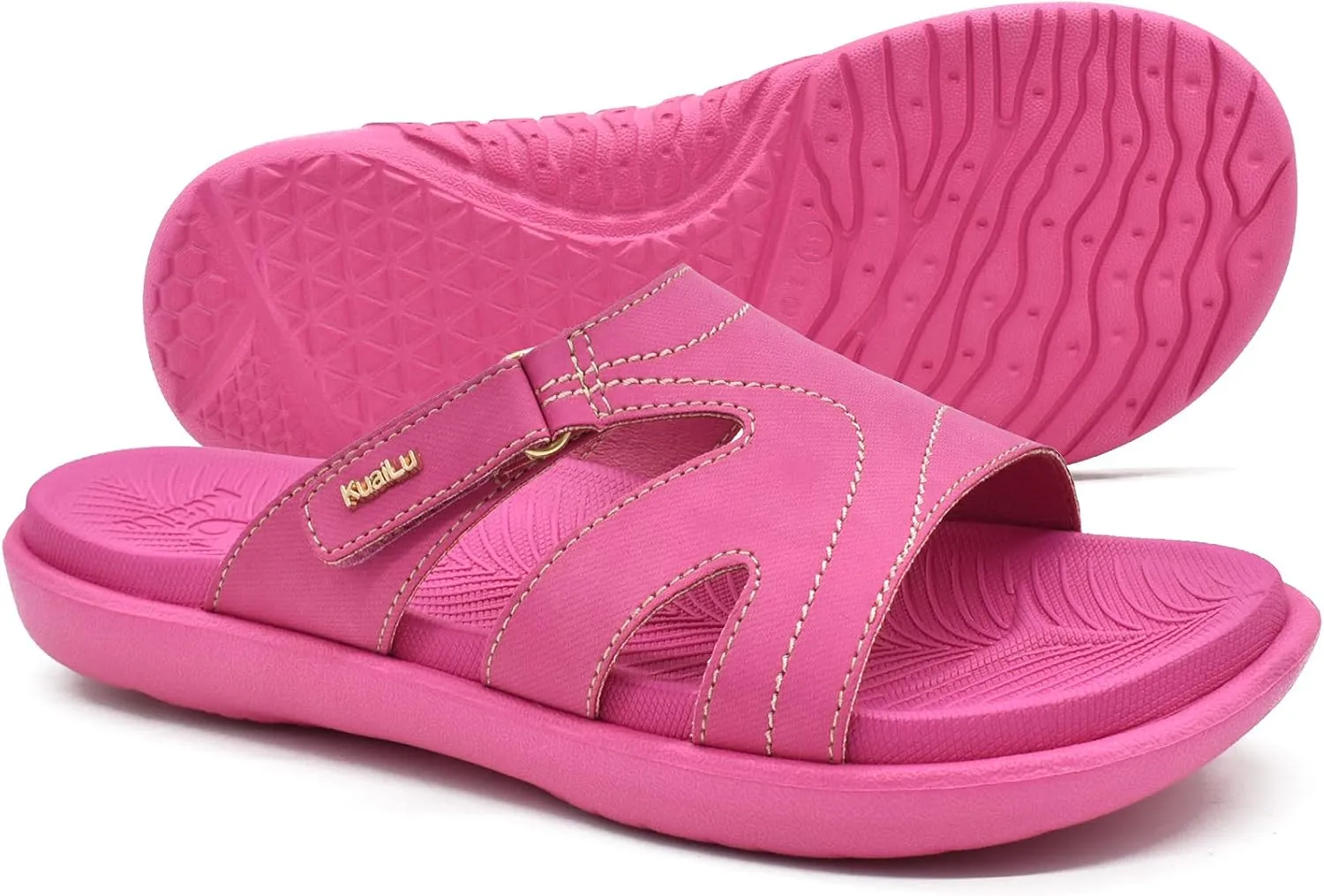 KuaiLu Womens Fashion Orthotic Slides Ladies Lightweight Athletic Yoga Mat Sandals Slip On Thick Cushion Slippers Sandals With Comfortable Plantar Fasciitis Arch Support